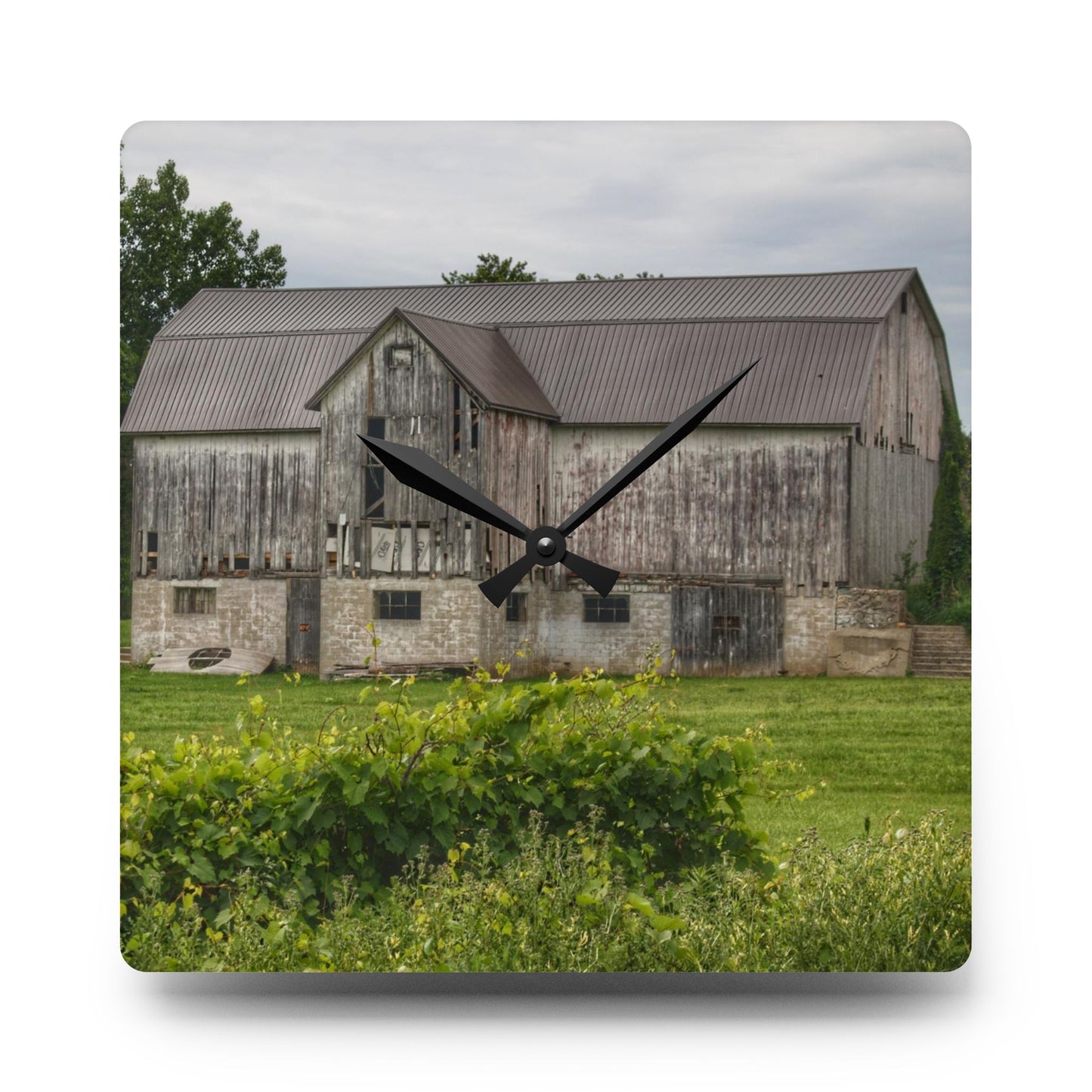 U R There Photography Dequindre Road Grey I Rustic Farmhouse Acrylic Analog Wall Clock