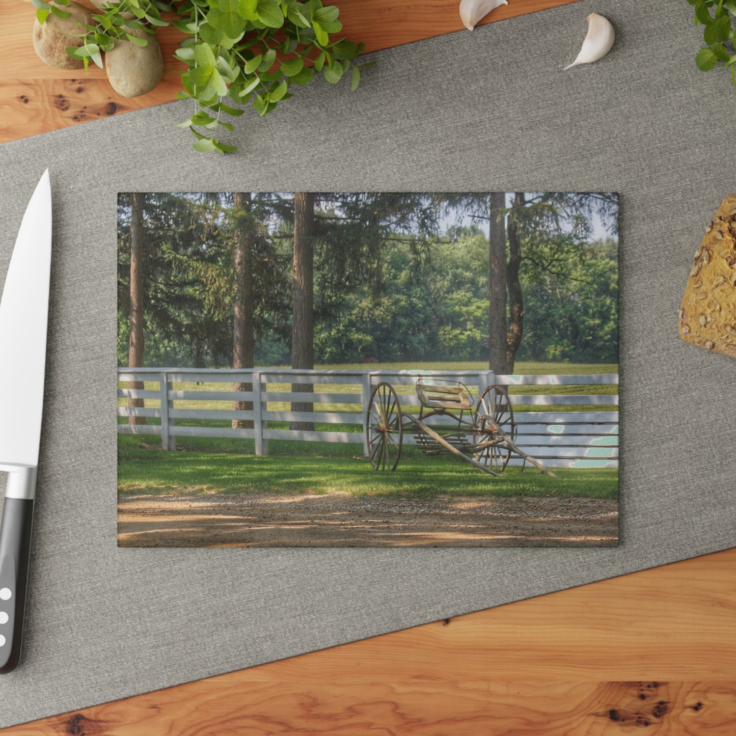 U R There Photography Thornville Buggy and Fence Rustic Farmhouse Tempered-Glass Cutting Board