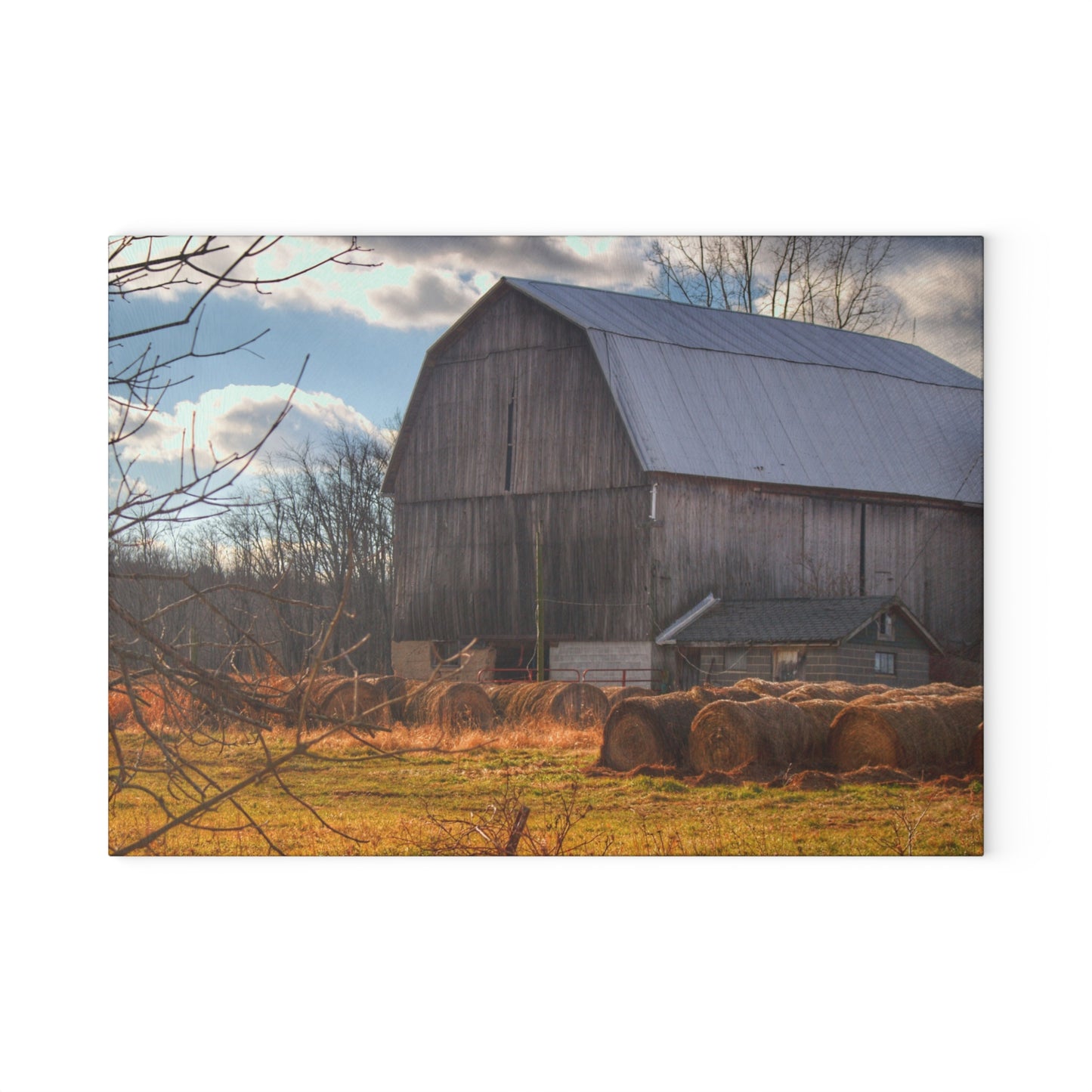 U R There Photography Sandusky Grey Haybarn Rustic Farmhouse Tempered-Glass Cutting Board