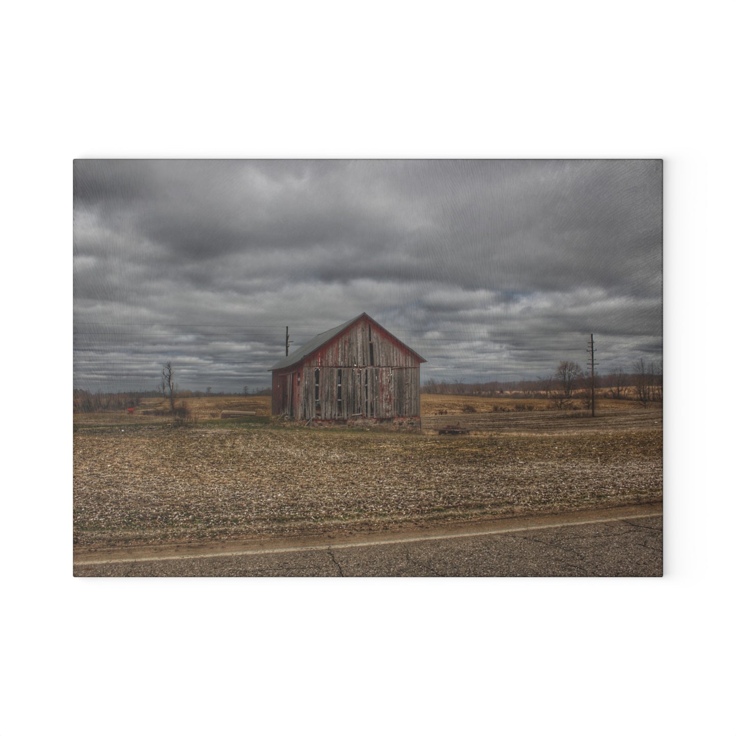 U R There Photography Barnes Road Little Red II Rustic Farmhouse Tempered-Glass Cutting Board