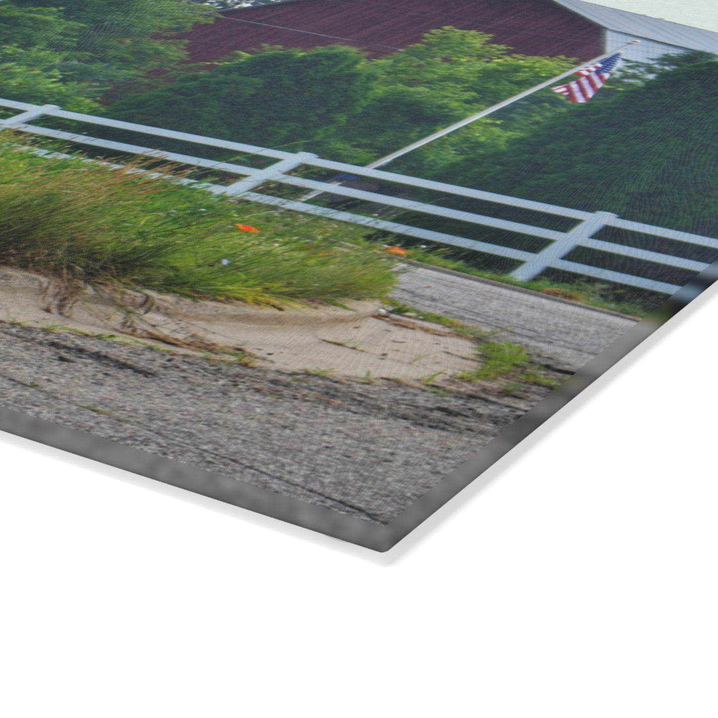 U R There Photography Sutton Road Red and Old Glory Rustic Farmhouse Tempered-Glass Cutting Board