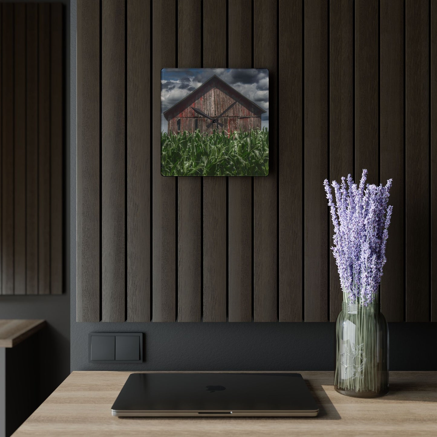 Rustic Farmhouse Wall Clock featuring Above the July Corn