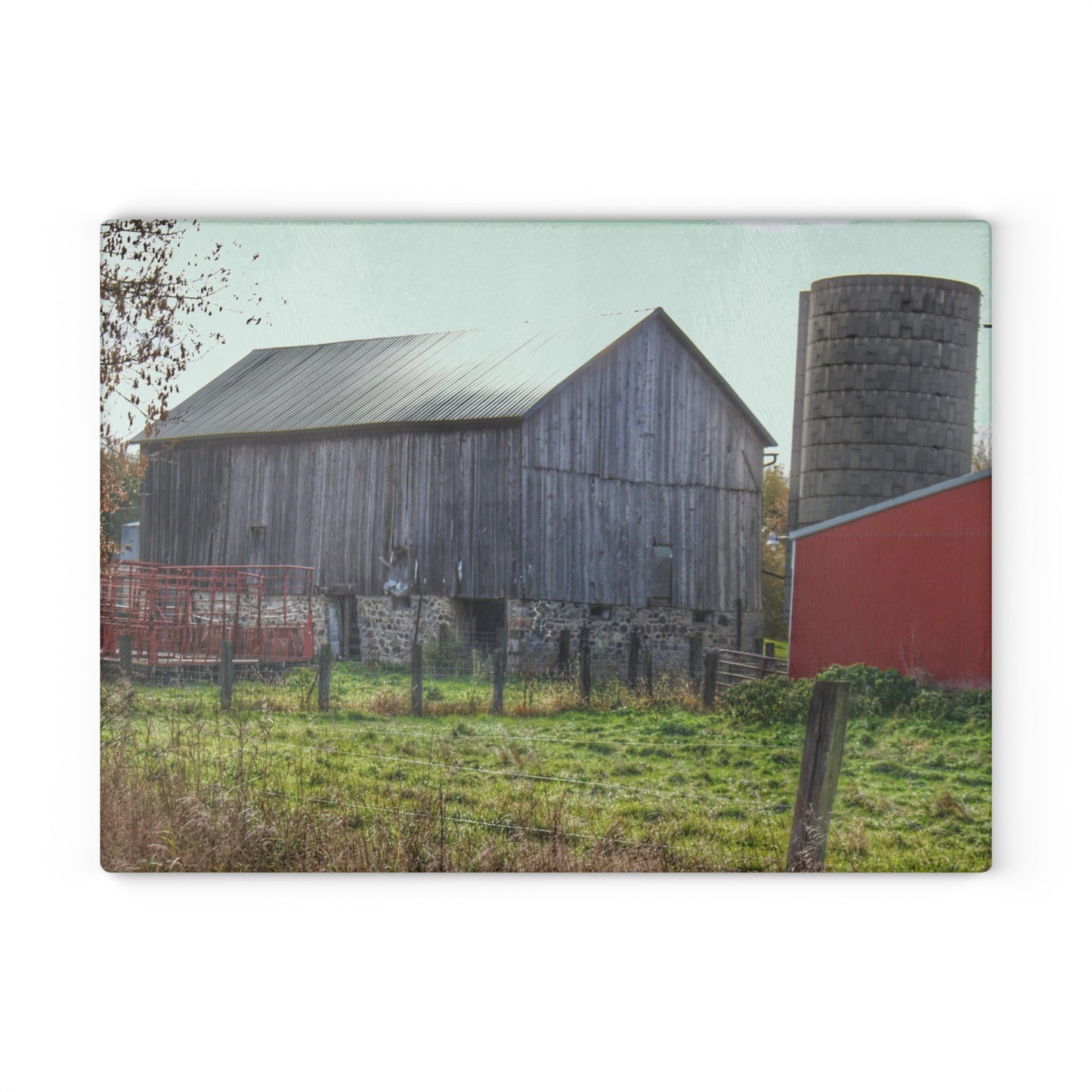 U R There Photography Slattery Road Fieldstone Grey Rustic Farmhouse Tempered-Glass Cutting Board