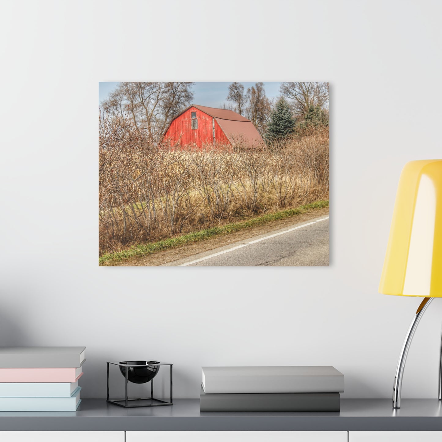 U R There Photography South Lake Pleasant Road Red Rustic Farmhouse Acrylic Wall Print