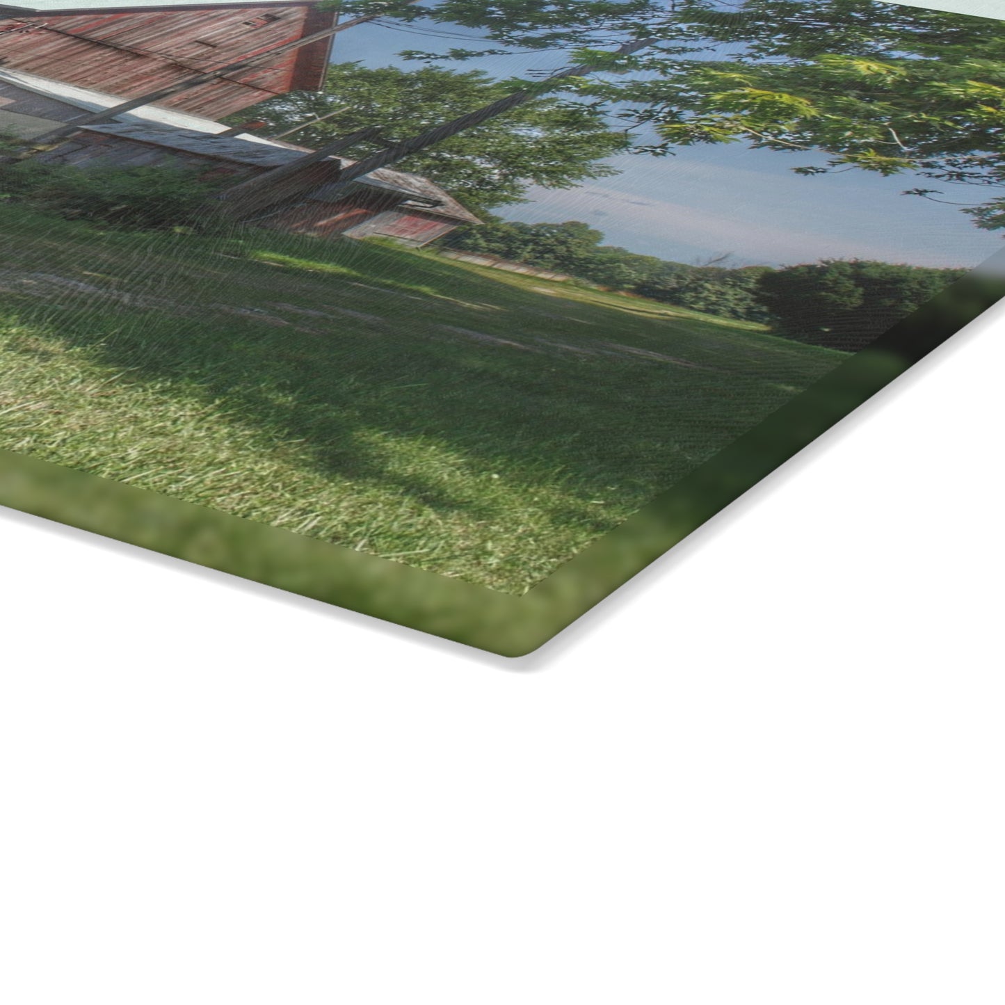 U R There Photography Castle Road Cow Barn II Rustic Farmhouse Tempered-Glass Cutting Board