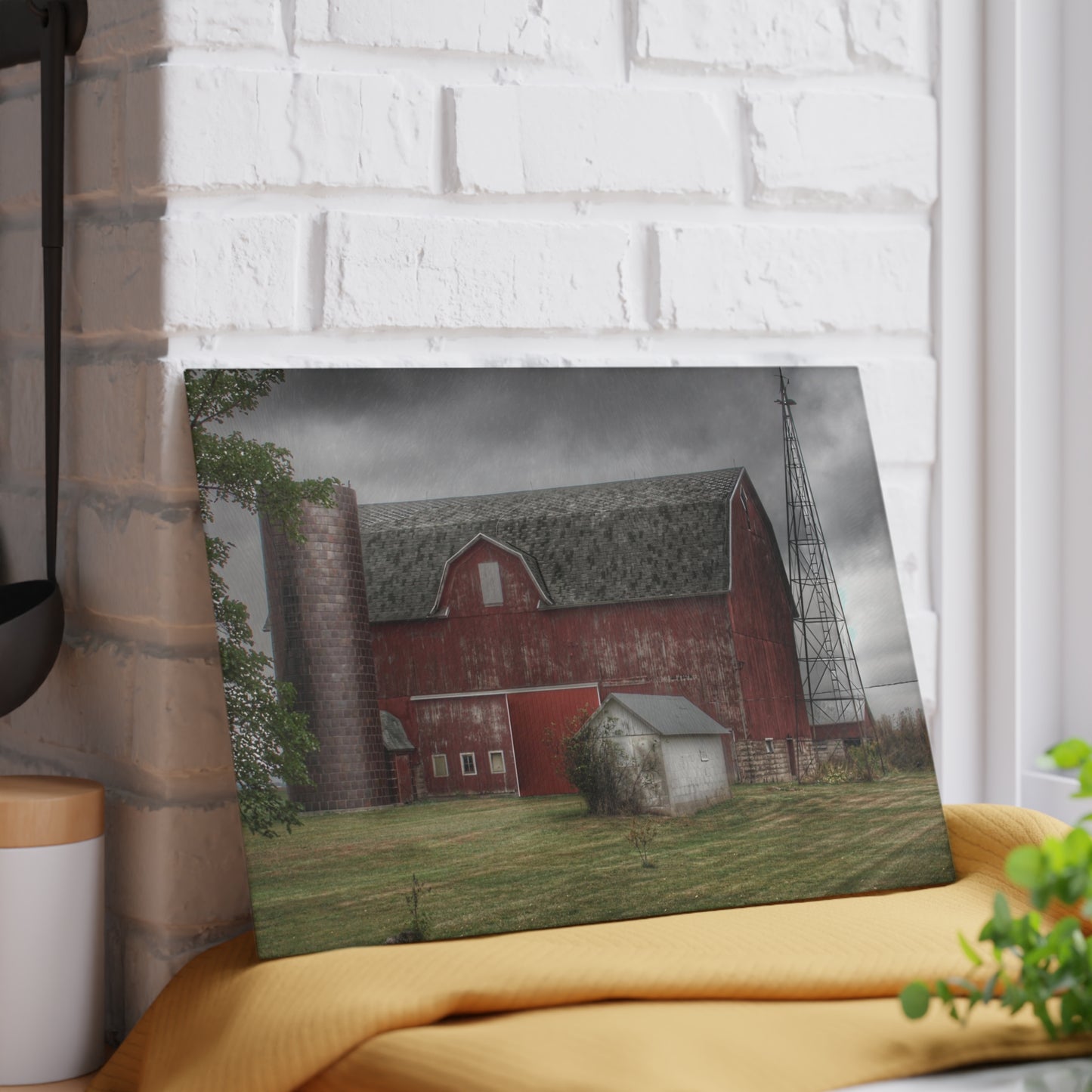 U R There Photography Weaver Road Red II Rustic Farmhouse Tempered-Glass Cutting Board