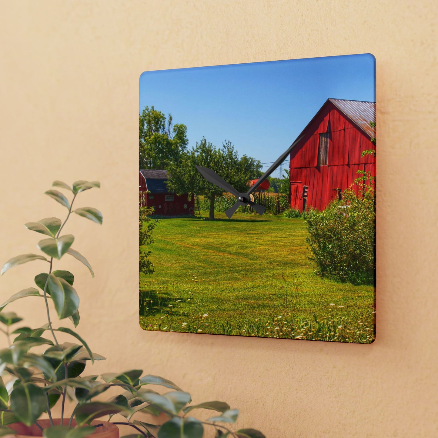 U R There Photography East Farrand Reds Rustic Farmhouse Acrylic Analog Wall Clock