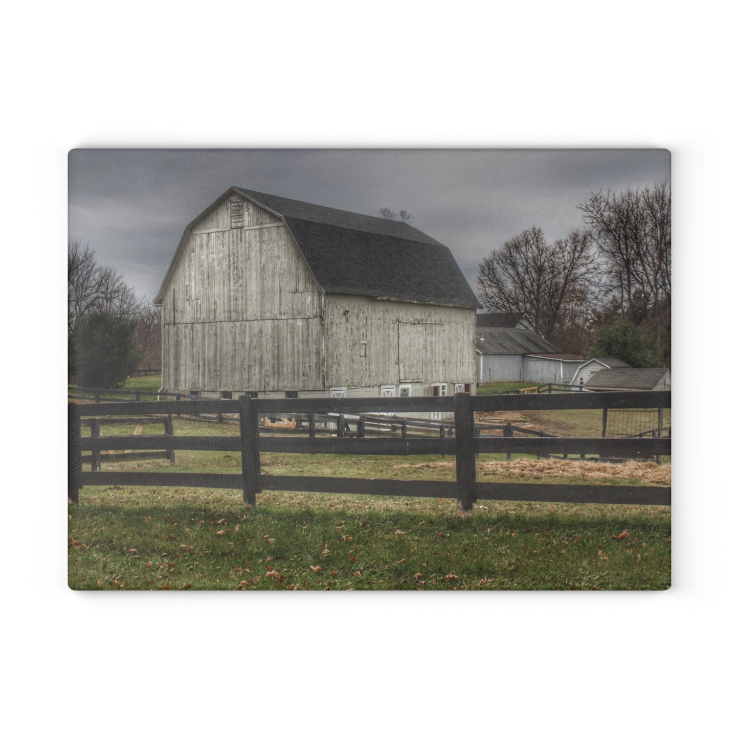 U R There Photography Roadside White Beyond the Fences Rustic Farmhouse Tempered-Glass Cutting Board