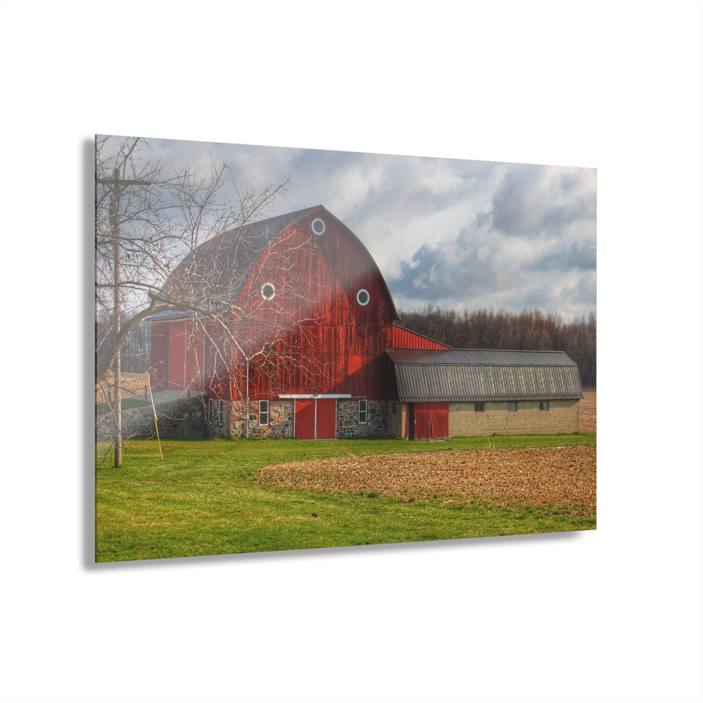 U R There Photography Clear Lake Road Fieldstone Red Rustic Farmhouse Acrylic Wall Print