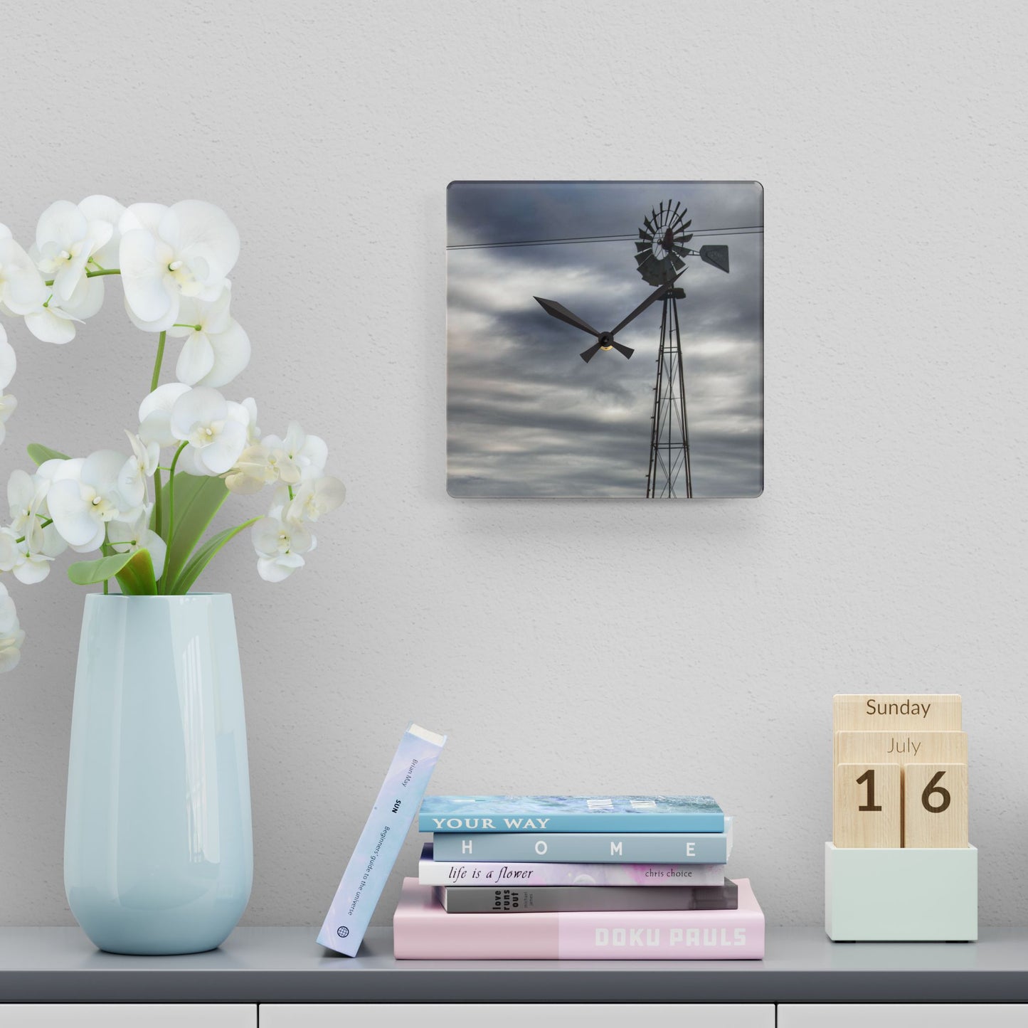 U R There Photography Valentine Road Windmill Rustic Farmhouse Acrylic Analog Wall Clock