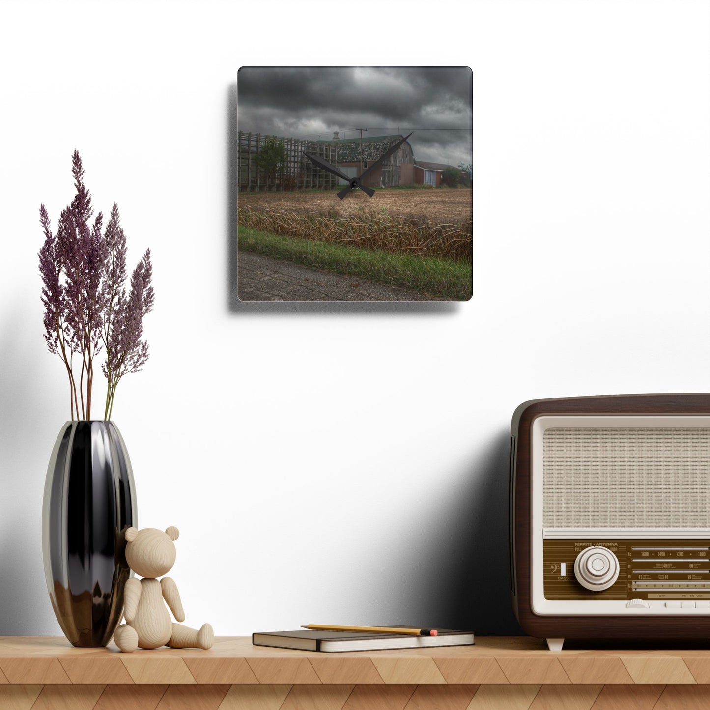 U R There Photography Weaver Road Brown Rustic Farmhouse Acrylic Analog Wall Clock