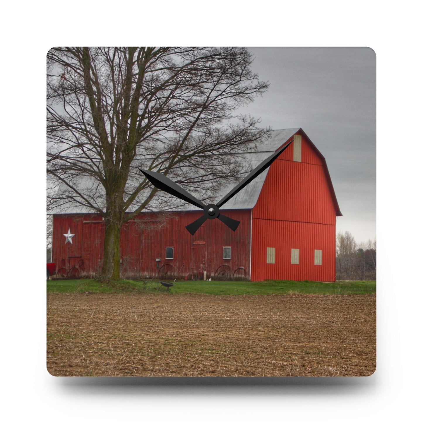 U R There Photography South Summers Road Star Barn Rustic Farmhouse Acrylic Analog Wall Clock