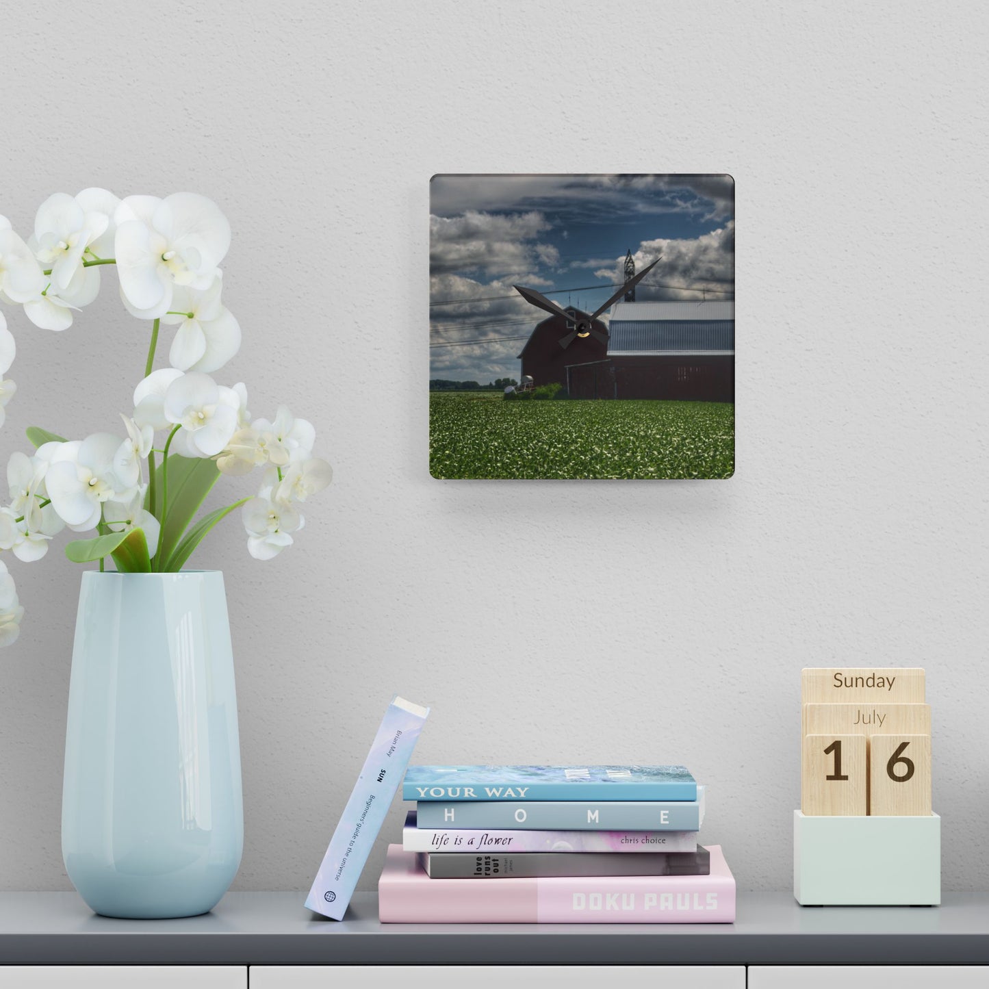 U R There Photography South Reese Road Reds Rustic Farmhouse Acrylic Analog Wall Clock