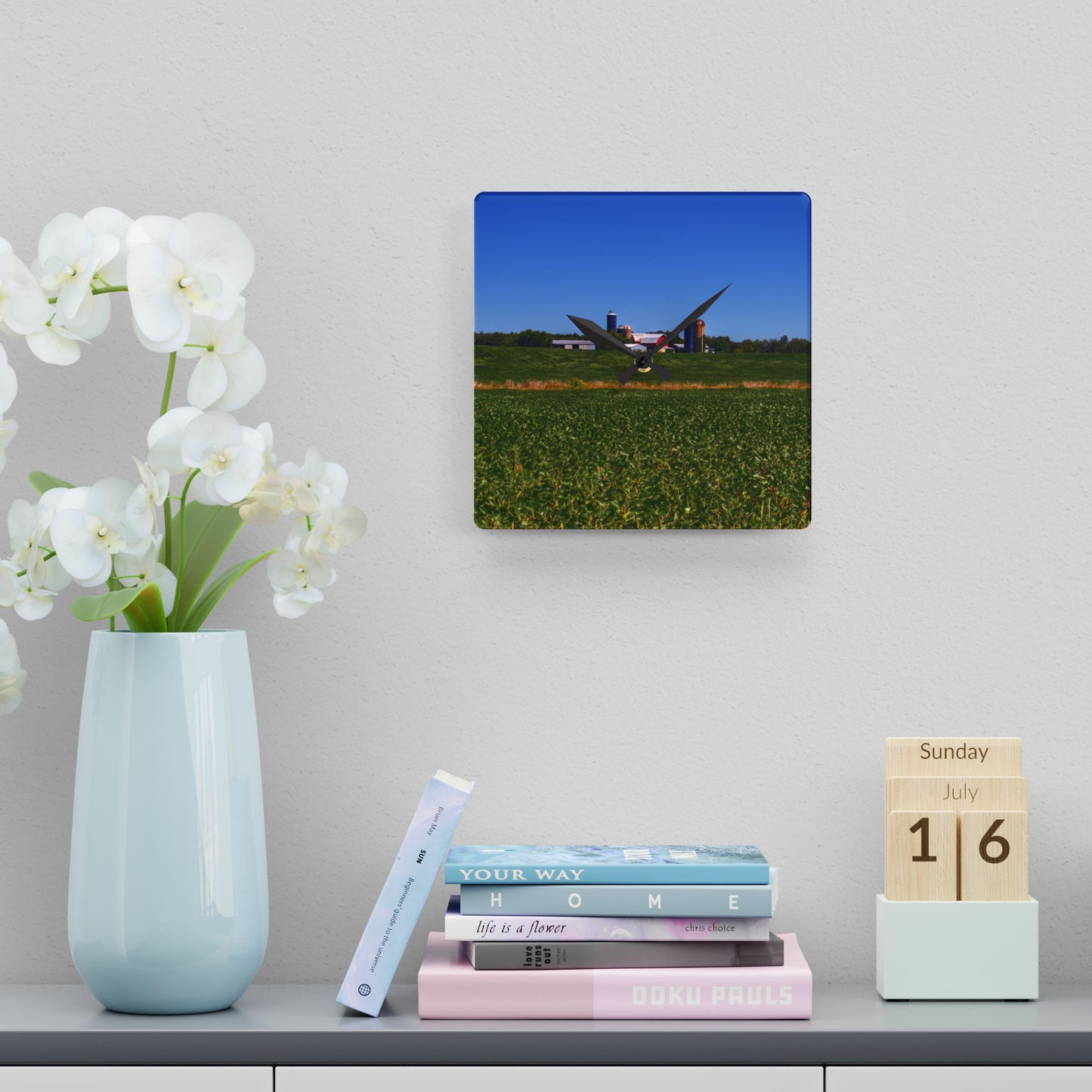 U R There Photography Otter Lake Road Farm Across the Field Rustic Farmhouse Acrylic Analog Wall Clock