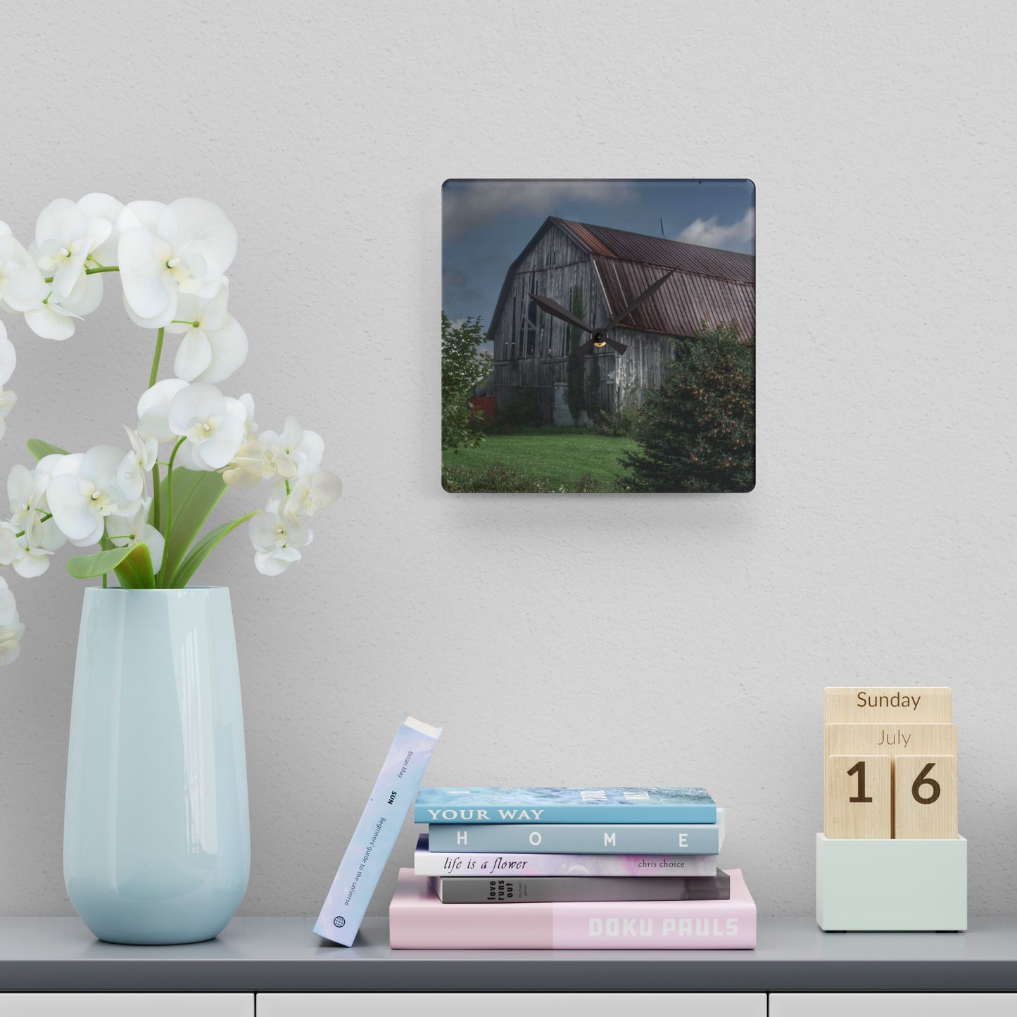 U R There Photography Columbiaville Grey Rustic Farmhouse Acrylic Analog Wall Clock