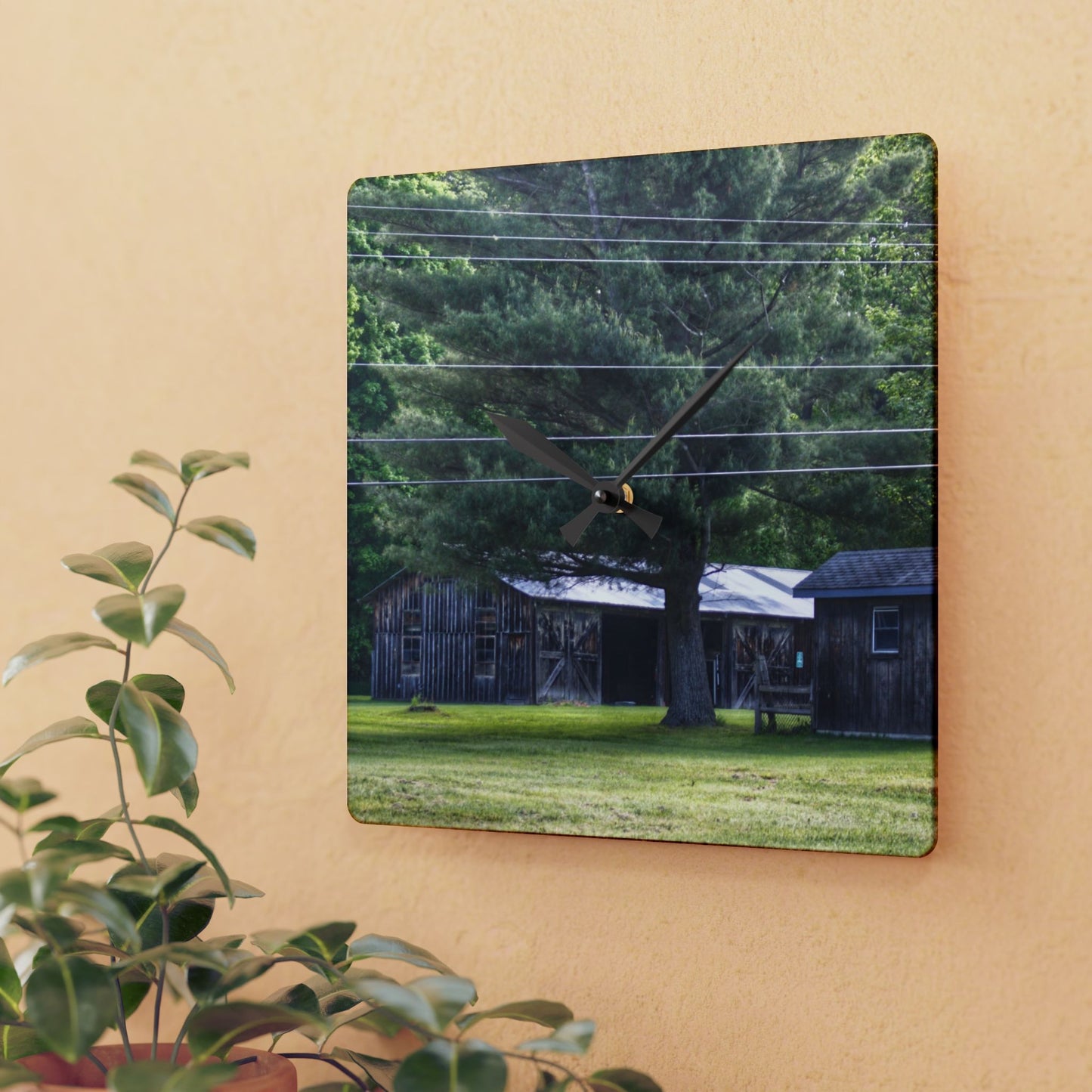 U R There Photography Leonard Road Roadside Greys Rustic Farmhouse Acrylic Analog Wall Clock