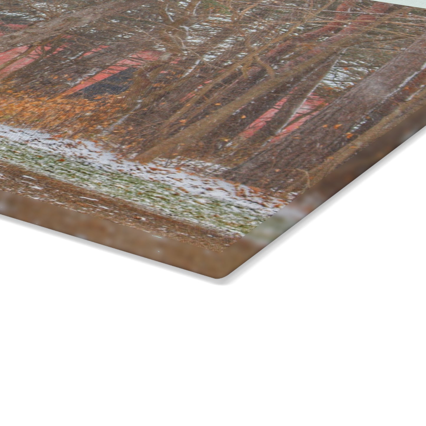 U R There Photography Tubspring Road Hidden Winter Red Rustic Farmhouse Tempered-Glass Cutting Board