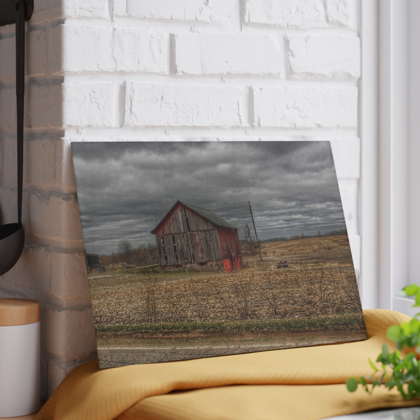 U R There Photography Barnes Road Little Red III Rustic Farmhouse Tempered-Glass Cutting Board