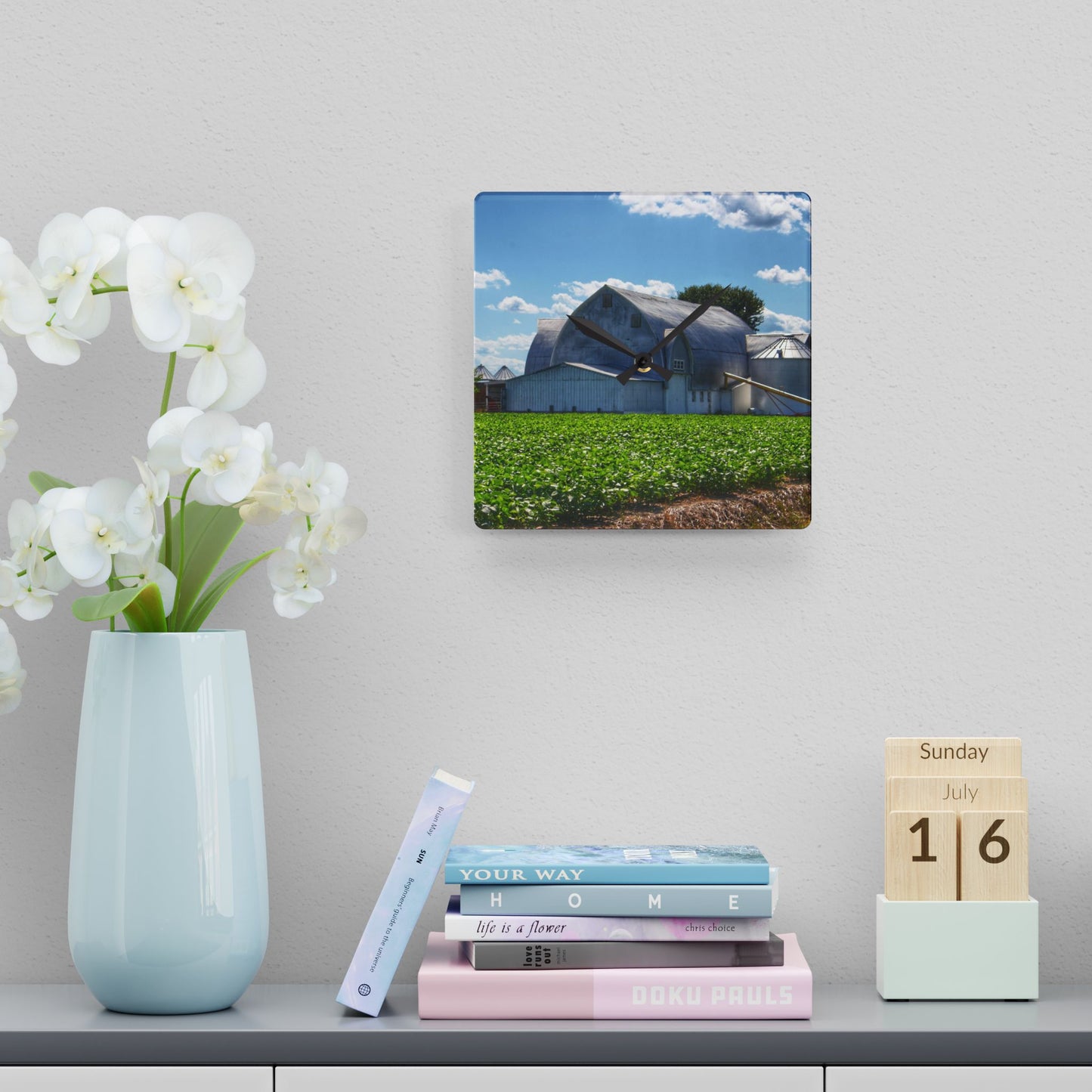 U R There Photography Canada Road White Rustic Farmhouse Acrylic Analog Wall Clock