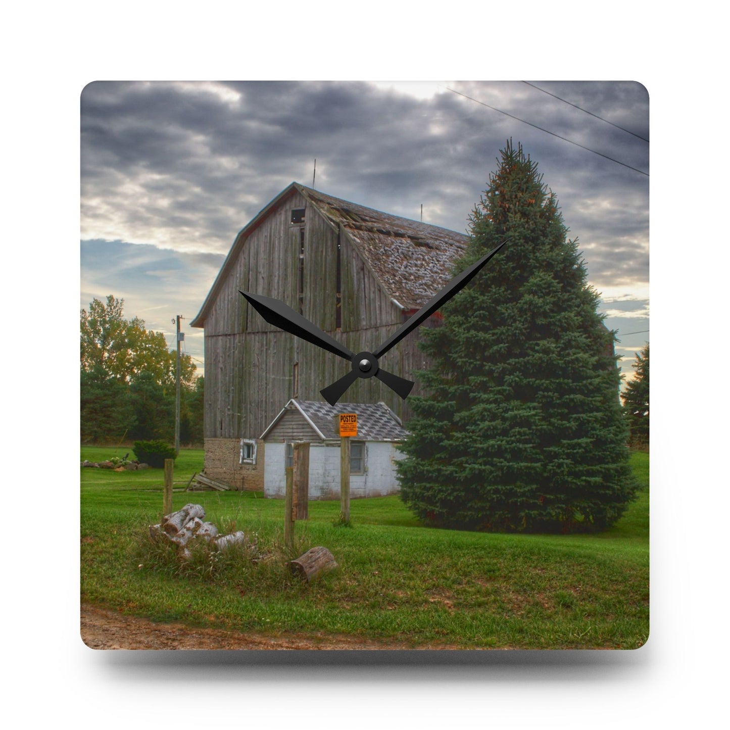 U R There Photography Rich Road Falling Grey II Rustic Farmhouse Acrylic Analog Wall Clock