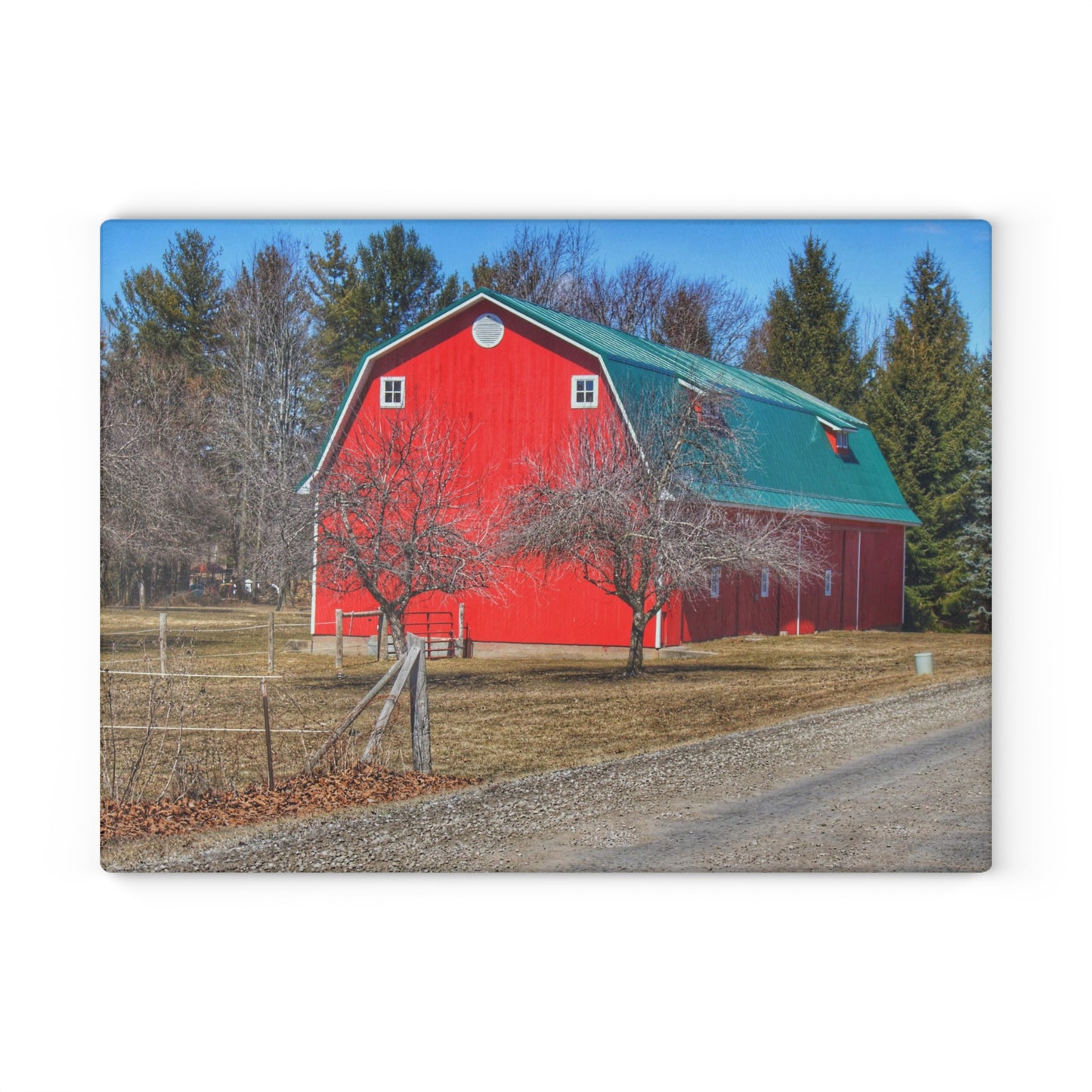 U R There Photography Campground Road Red Rustic Farmhouse Tempered-Glass Cutting Board