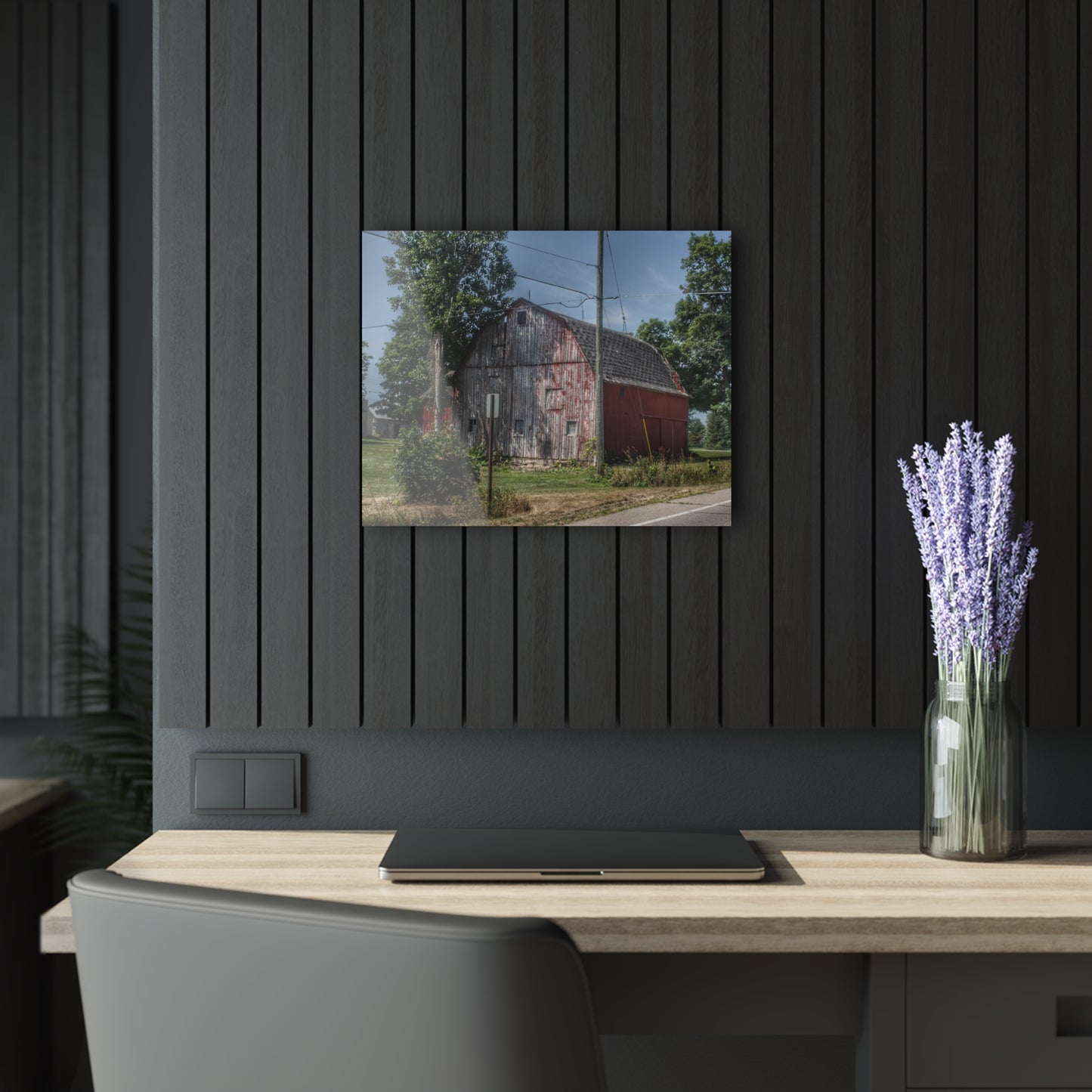 U R There Photography Roods Lake Road Red II Rustic Farmhouse Acrylic Wall Print