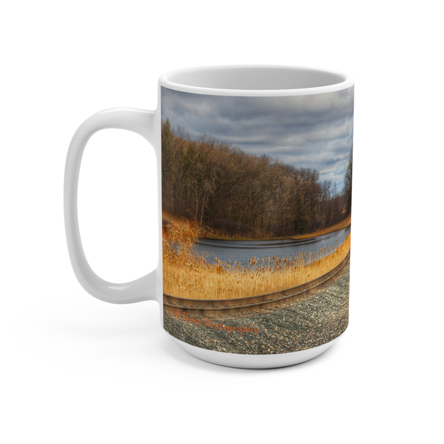 Rustic Farmhouse Coffee Mug featuring Aside the Tracks in Holly