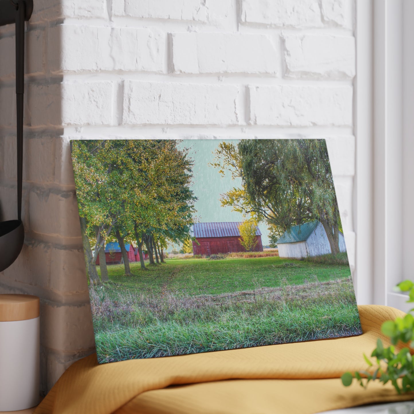U R There Photography Wilcox Road Reds Rustic Farmhouse Tempered-Glass Cutting Board