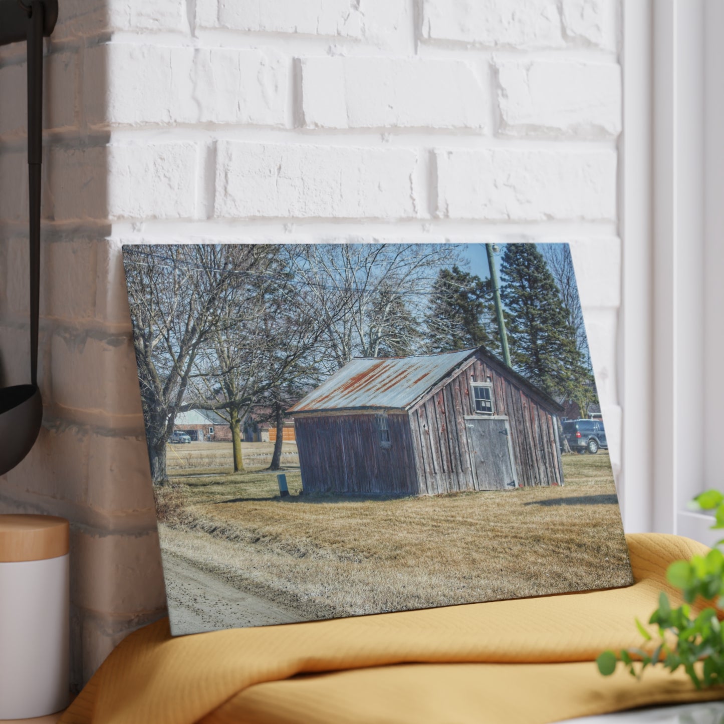 U R There Photography Ray Center Roadside Shack Rustic Farmhouse Tempered-Glass Cutting Board