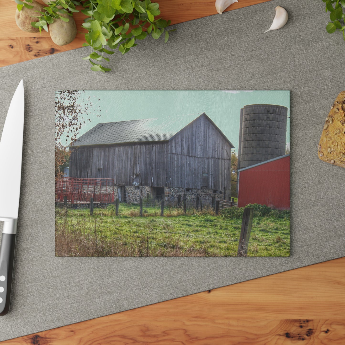 U R There Photography Slattery Road Fieldstone Grey Rustic Farmhouse Tempered-Glass Cutting Board
