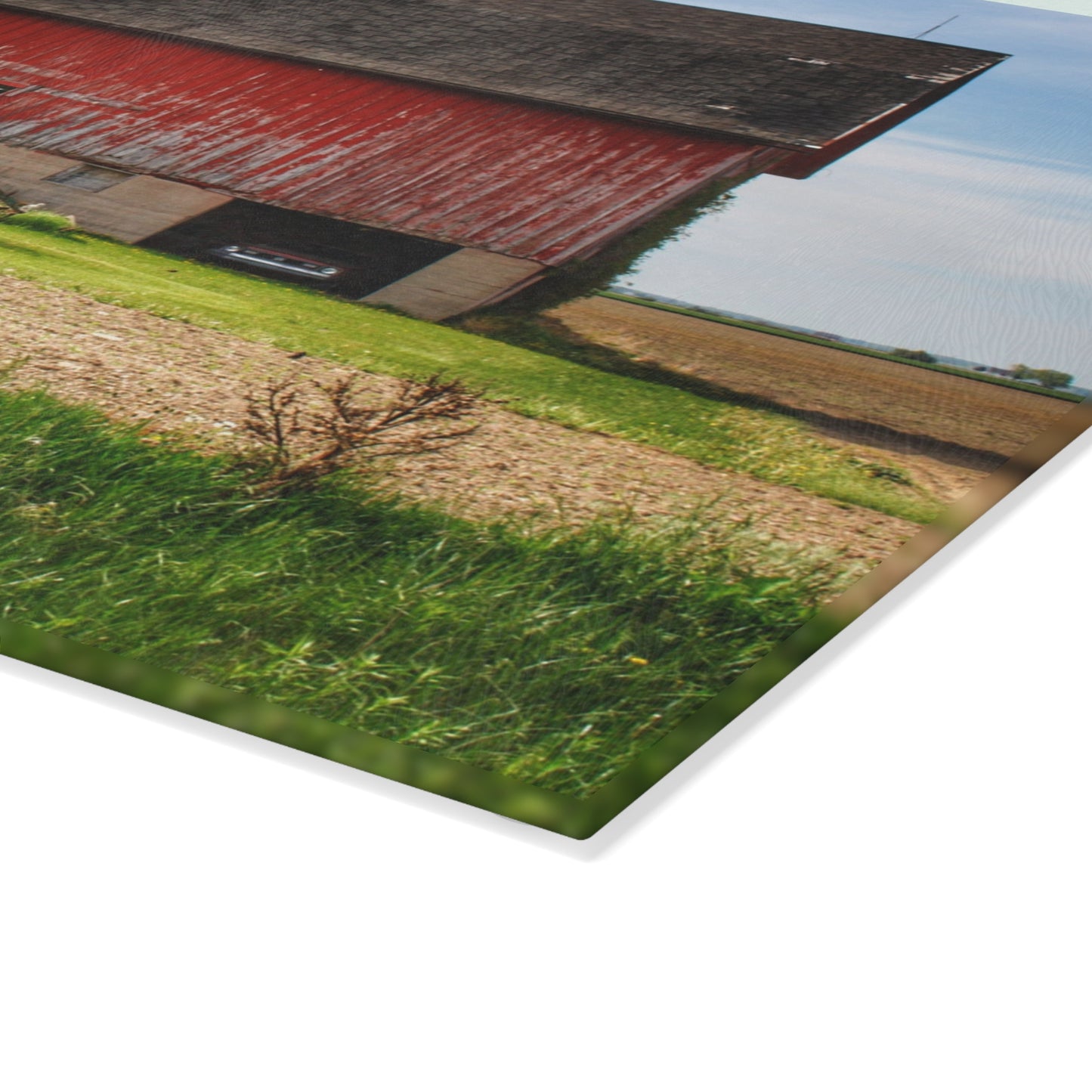 U R There Photography Unionville Elmwood Road Red I Rustic Farmhouse Tempered-Glass Cutting Board