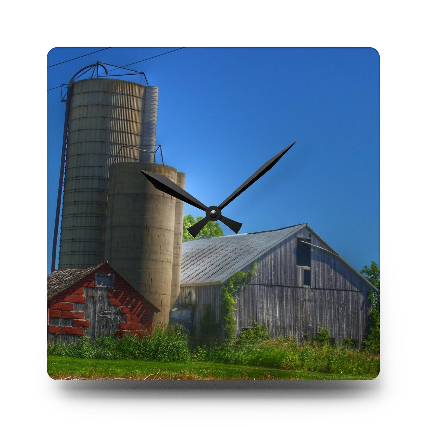 U R There Photography East Swaffer Grey and Little Red Rustic Farmhouse Acrylic Analog Wall Clock