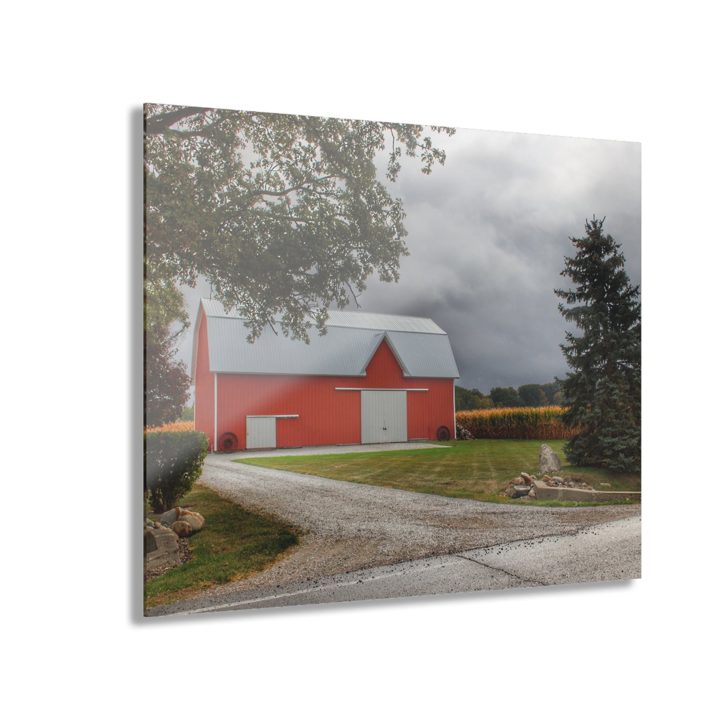 U R There Photography Richville Road Red Rustic Farmhouse Acrylic Wall Print