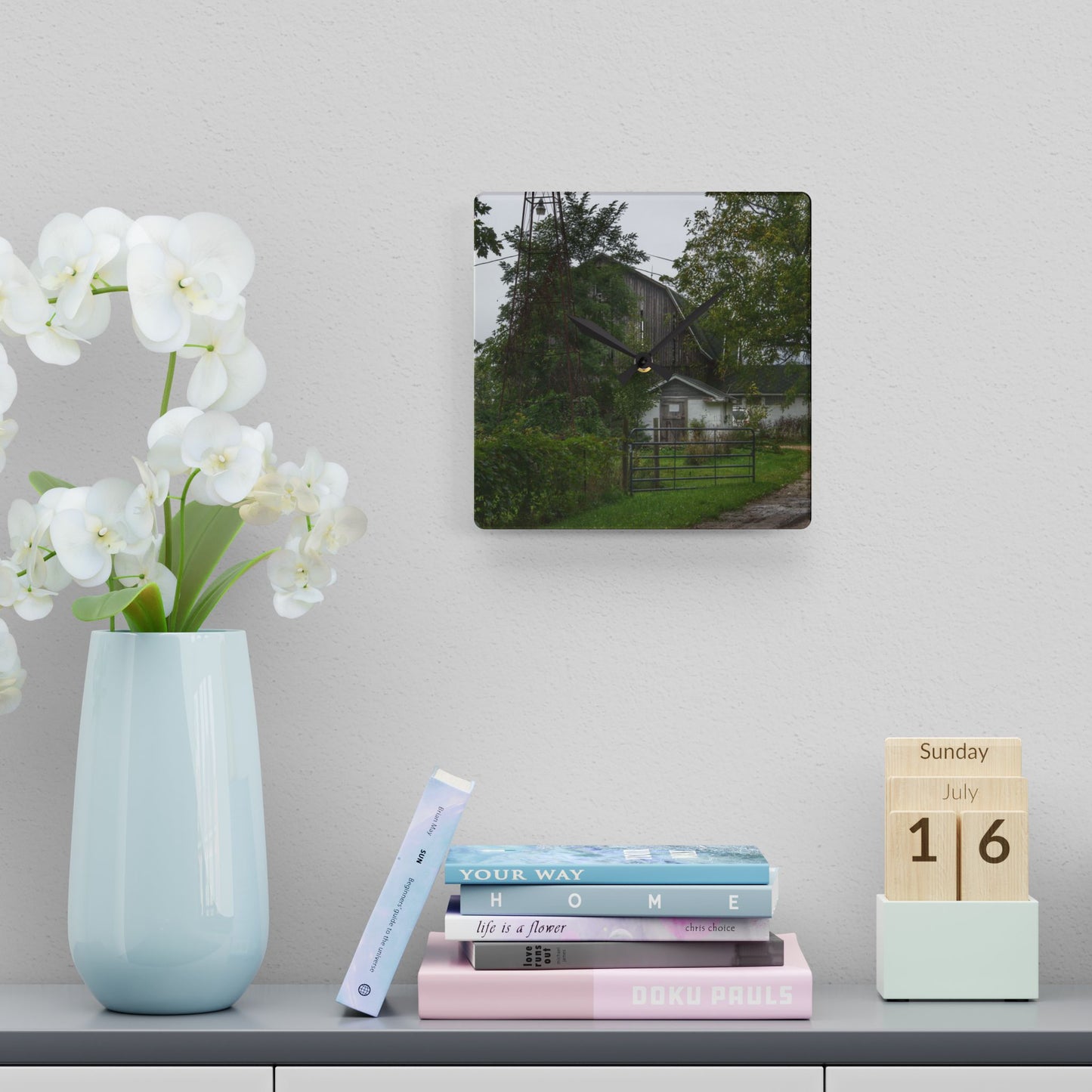 U R There Photography Noble Road Hidden Grey Rustic Farmhouse Acrylic Analog Wall Clock