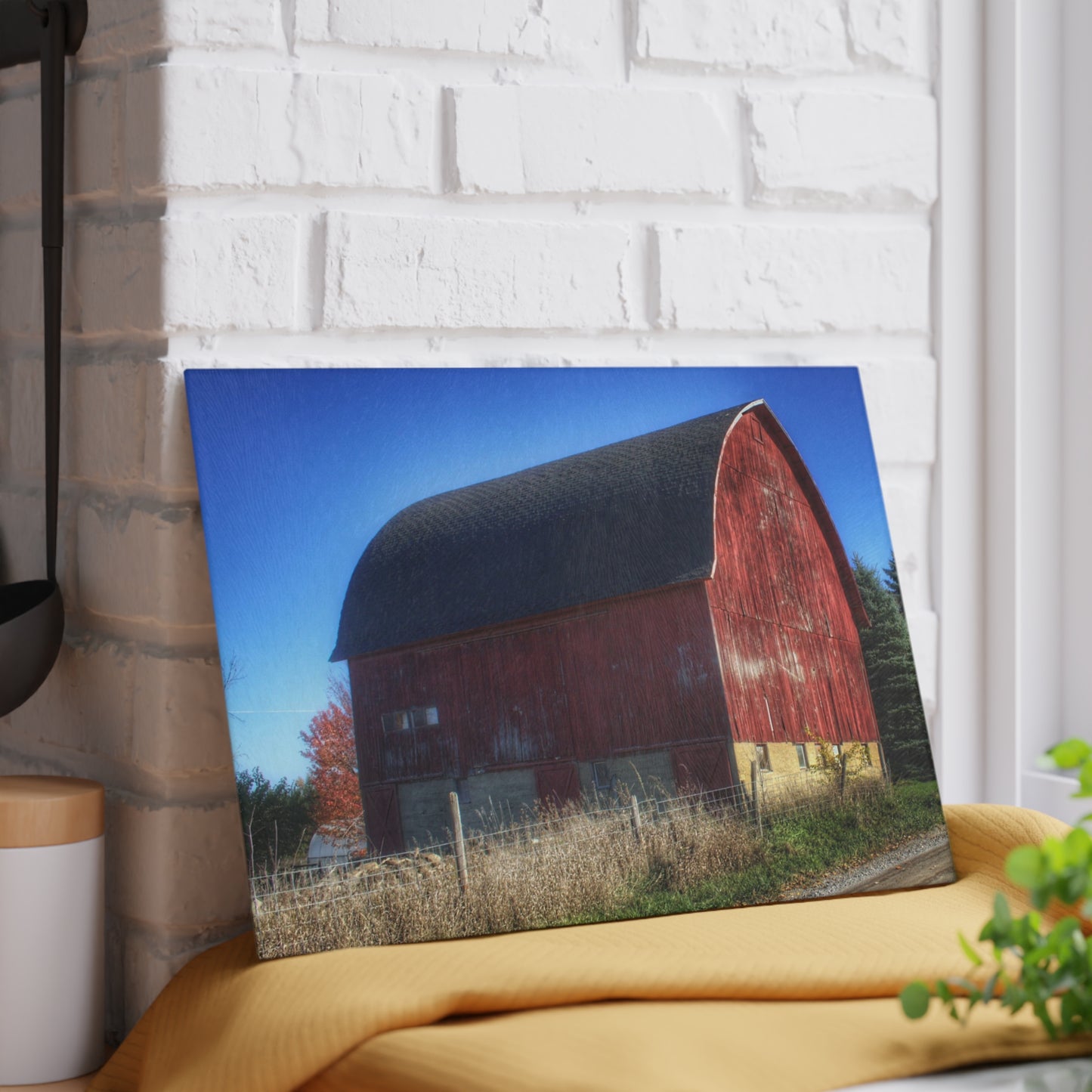 U R There Photography Big Red II Rustic Farmhouse Tempered-Glass Cutting Board