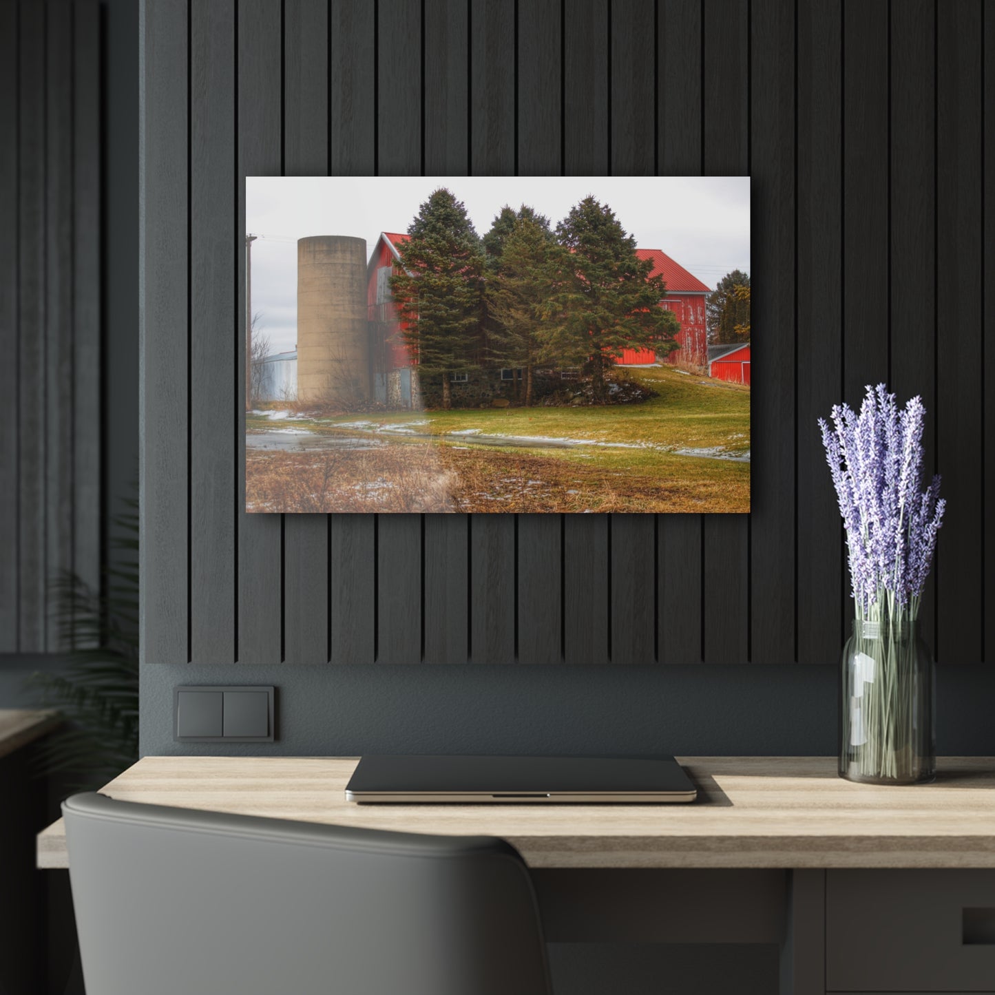 U R There Photography Laur Road Red Among the Pines III Rustic Farmhouse Acrylic Wall Print