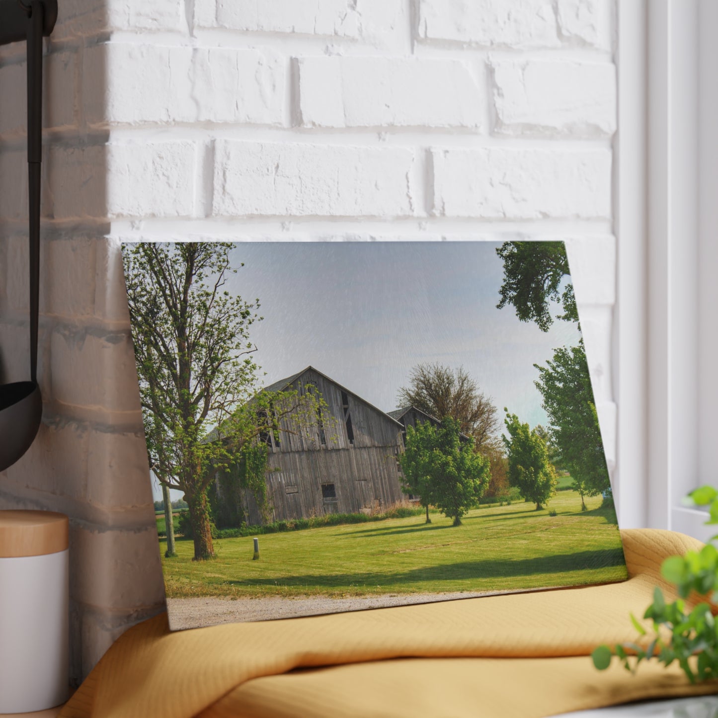 U R There Photography Caro Road Twin Greys II Rustic Farmhouse Tempered-Glass Cutting Board