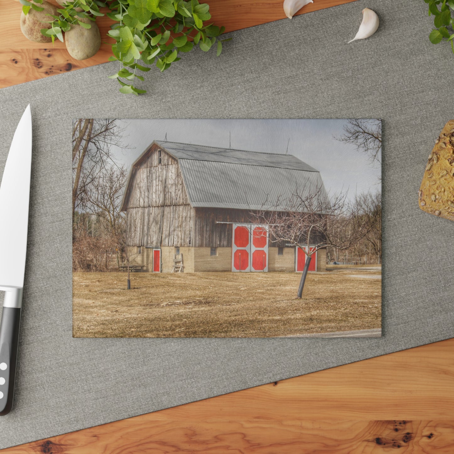 U R There Photography Sheridan Road Grey Rustic Farmhouse Tempered-Glass Cutting Board