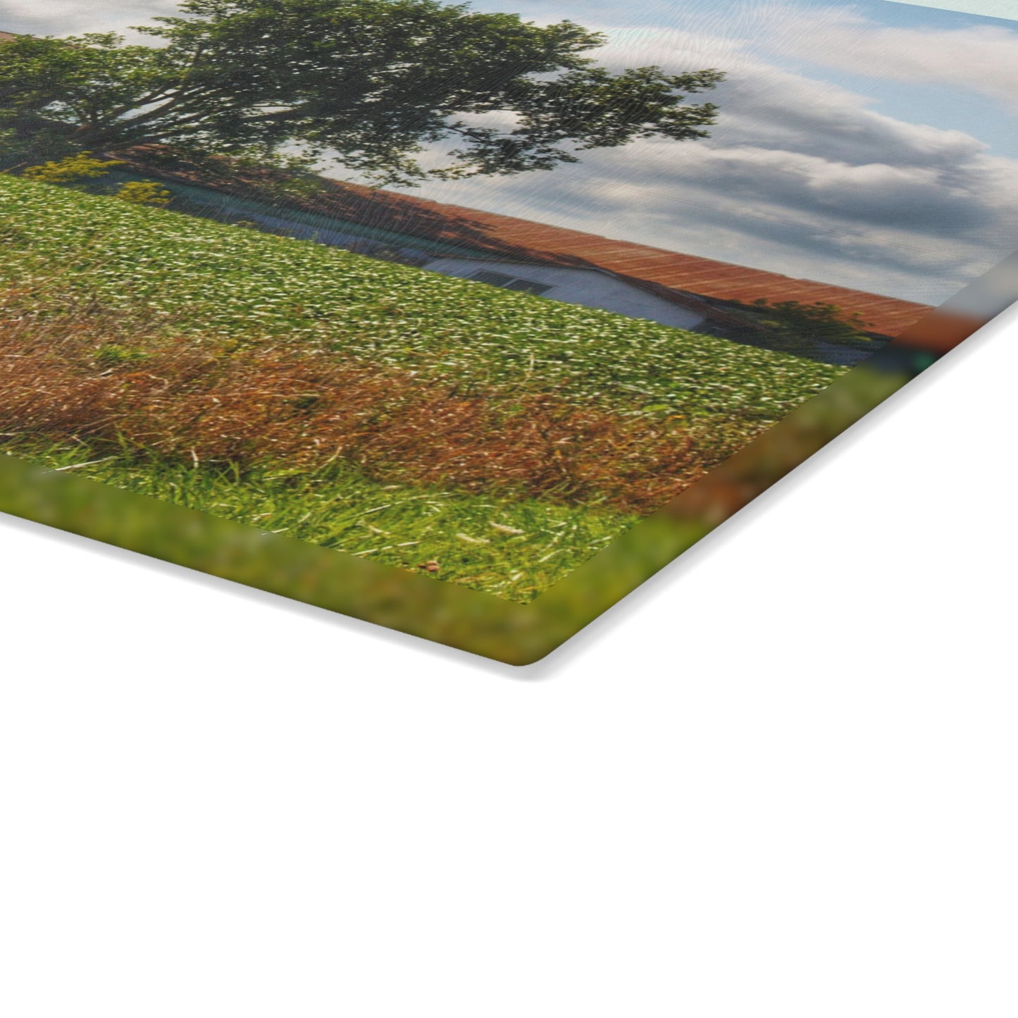 U R There Photography Silverwood Haybarn Rustic Farmhouse Tempered-Glass Cutting Board
