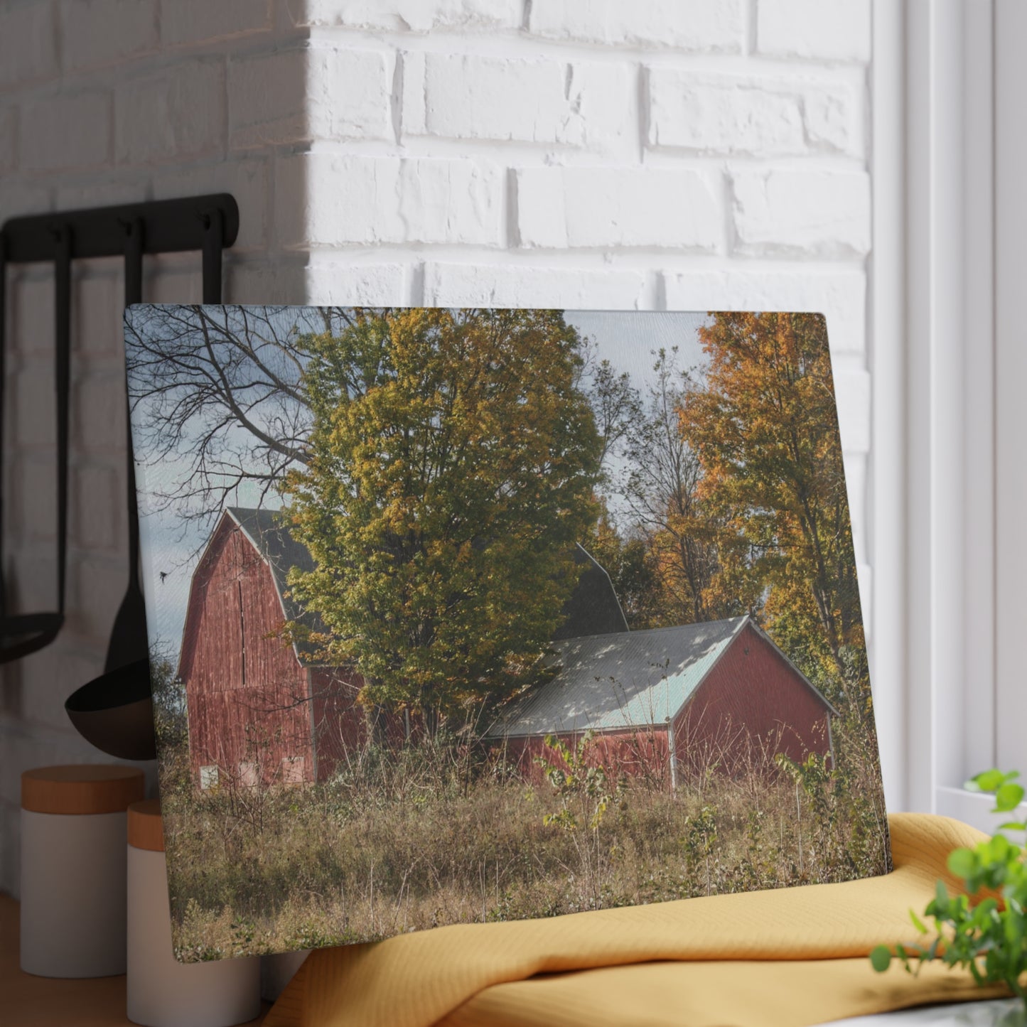 U R There Photography Bowers Road Red I Rustic Farmhouse Tempered-Glass Cutting Board
