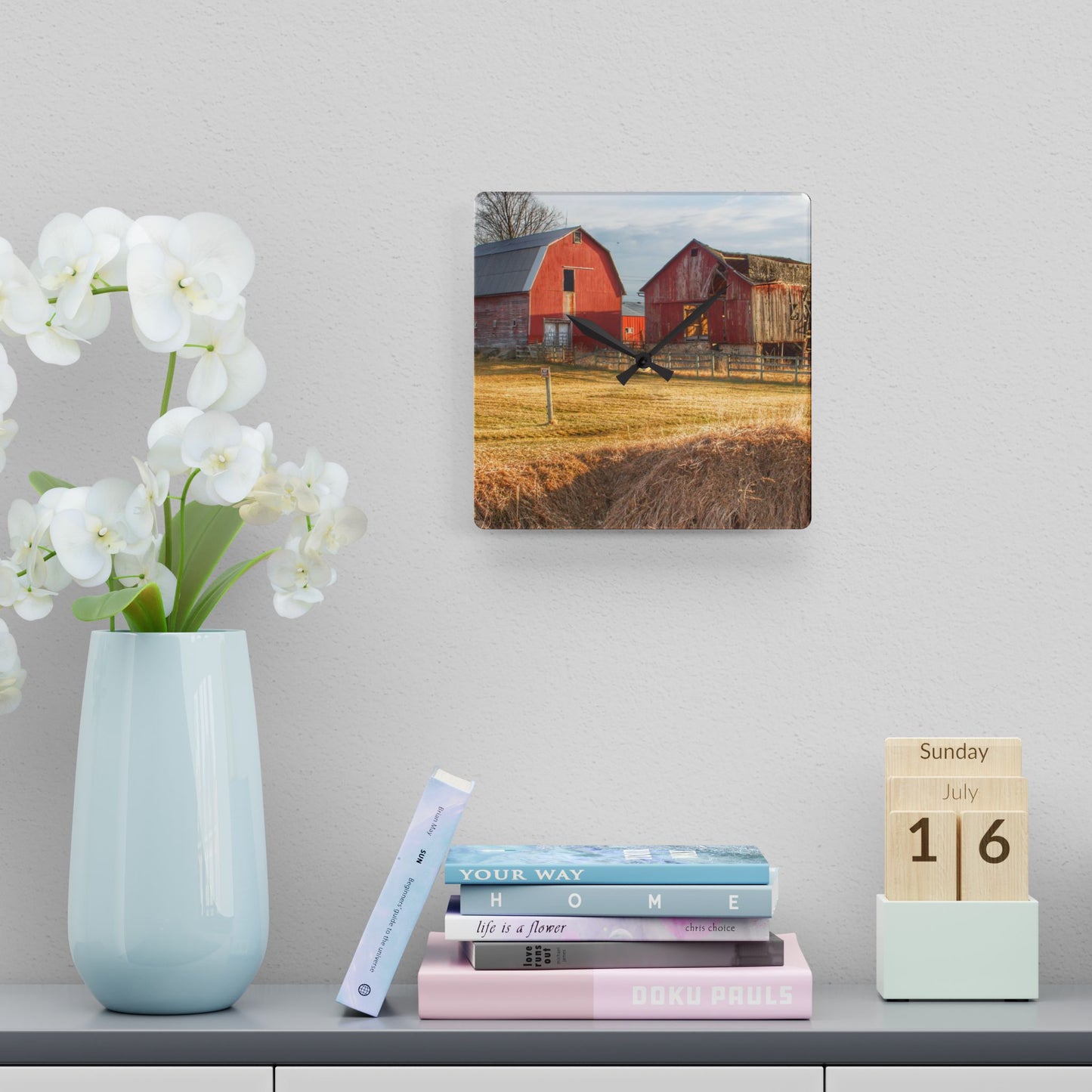 U R There Photography Irish Road Old Reds II Rustic Farmhouse Acrylic Analog Wall Clock