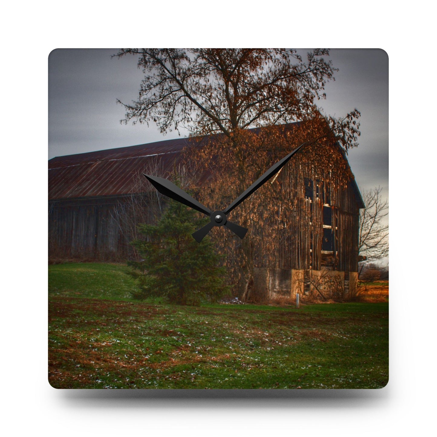 U R There Photography Melvin Grey Rustic Farmhouse Acrylic Analog Wall Clock