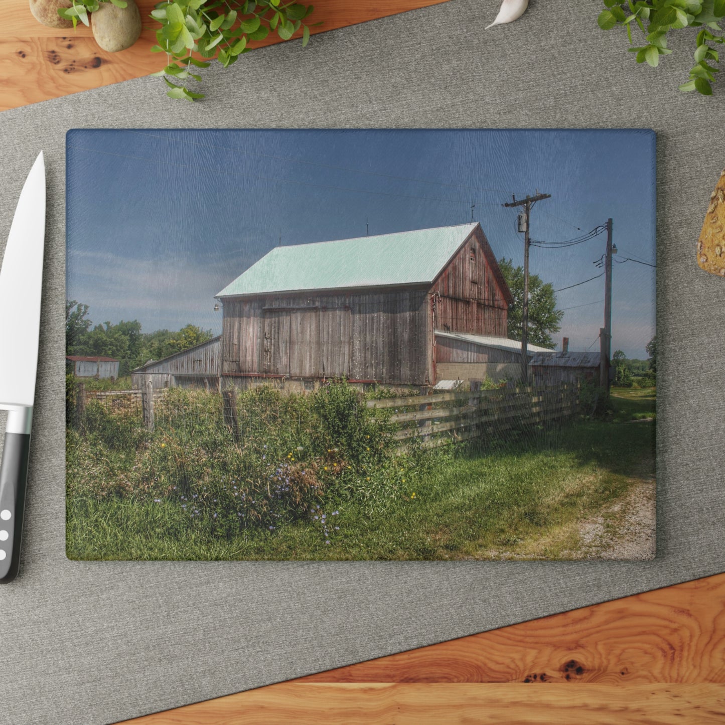 U R There Photography Castle Road Cow Barn I Rustic Farmhouse Tempered-Glass Cutting Board