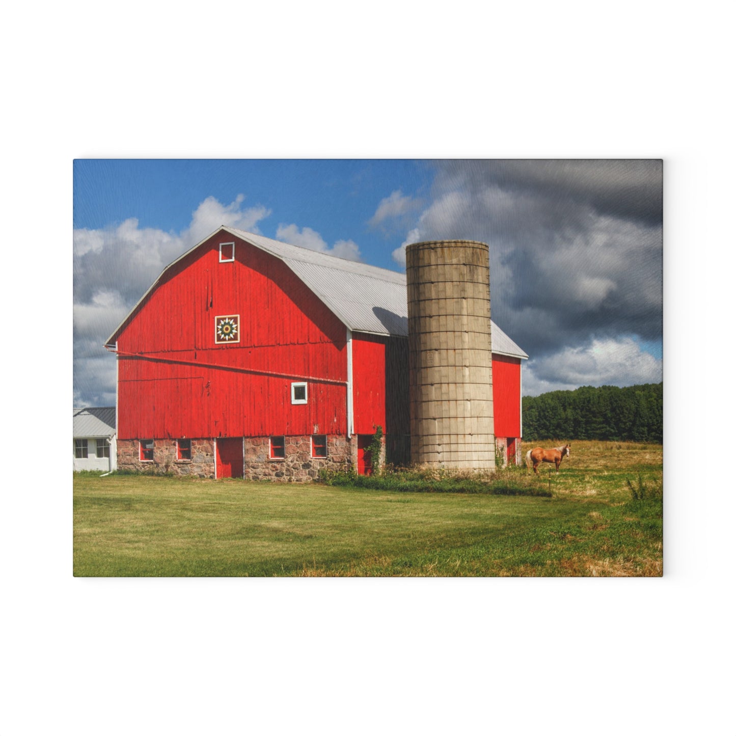 U R There Photography West Brown Road Red and Silo I Rustic Farmhouse Tempered-Glass Cutting Board