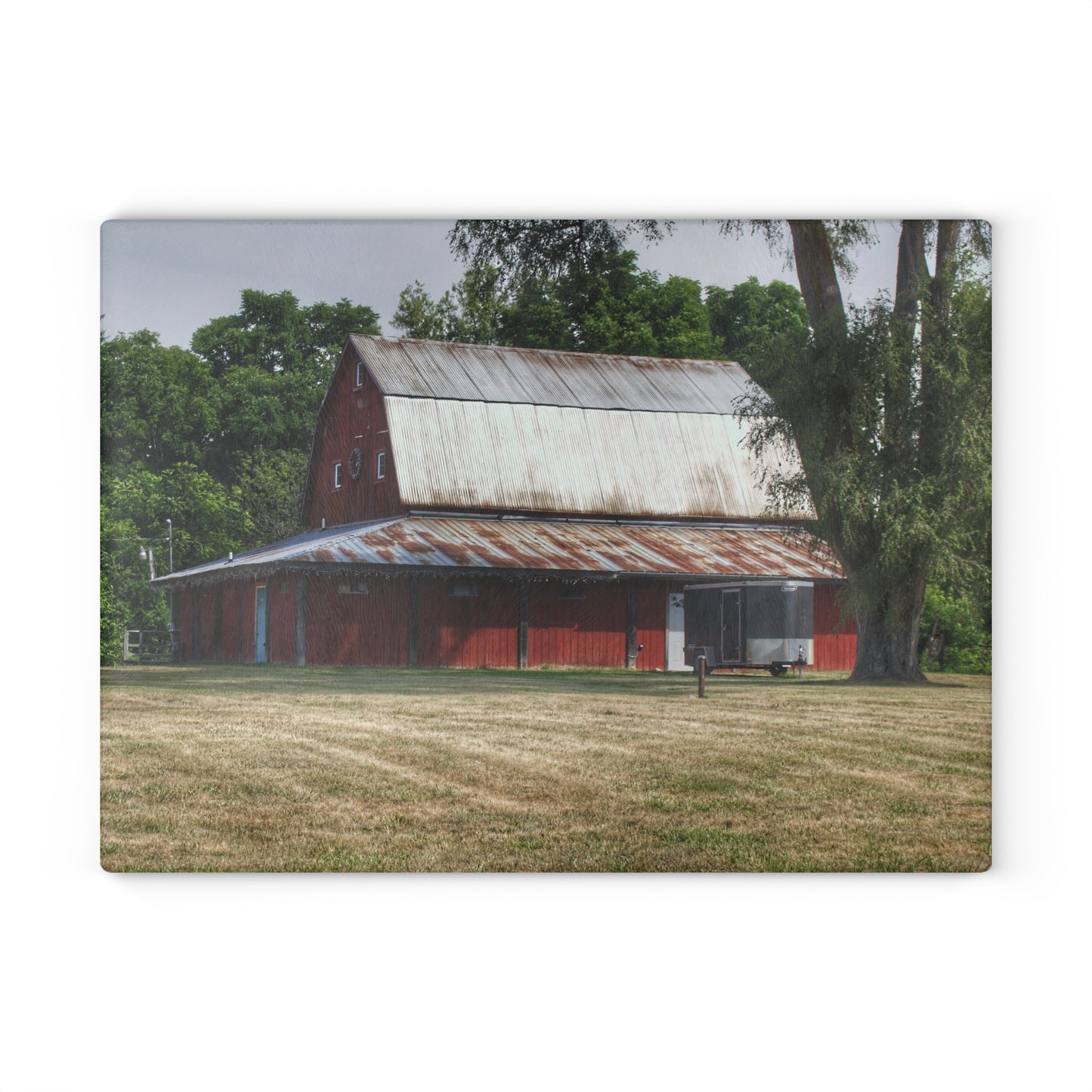 U R There Photography West Hurd Road Red Rustic Farmhouse Tempered-Glass Cutting Board