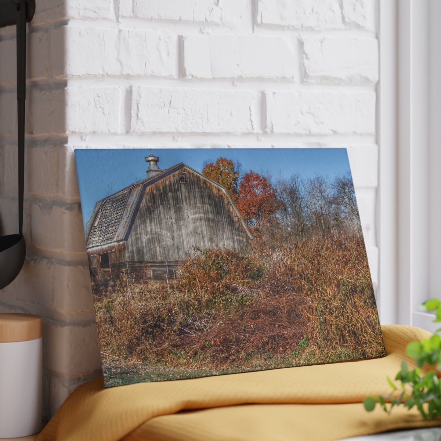 U R There Photography Vassar Road Hidden Grey II Rustic Farmhouse Tempered-Glass Cutting Board