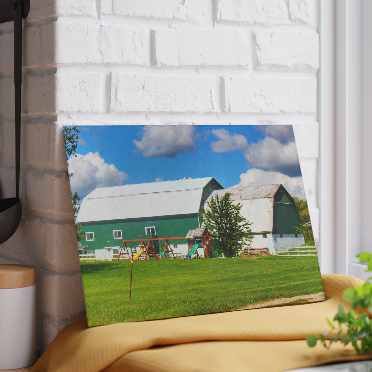 U R There Photography Hough Road Green Rustic Farmhouse Tempered-Glass Cutting Board