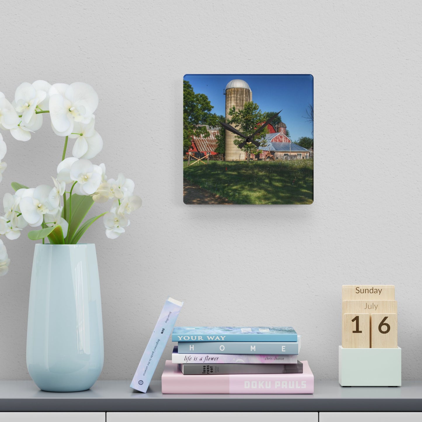 U R There Photography Tody Road Reds Rustic Farmhouse Acrylic Analog Wall Clock