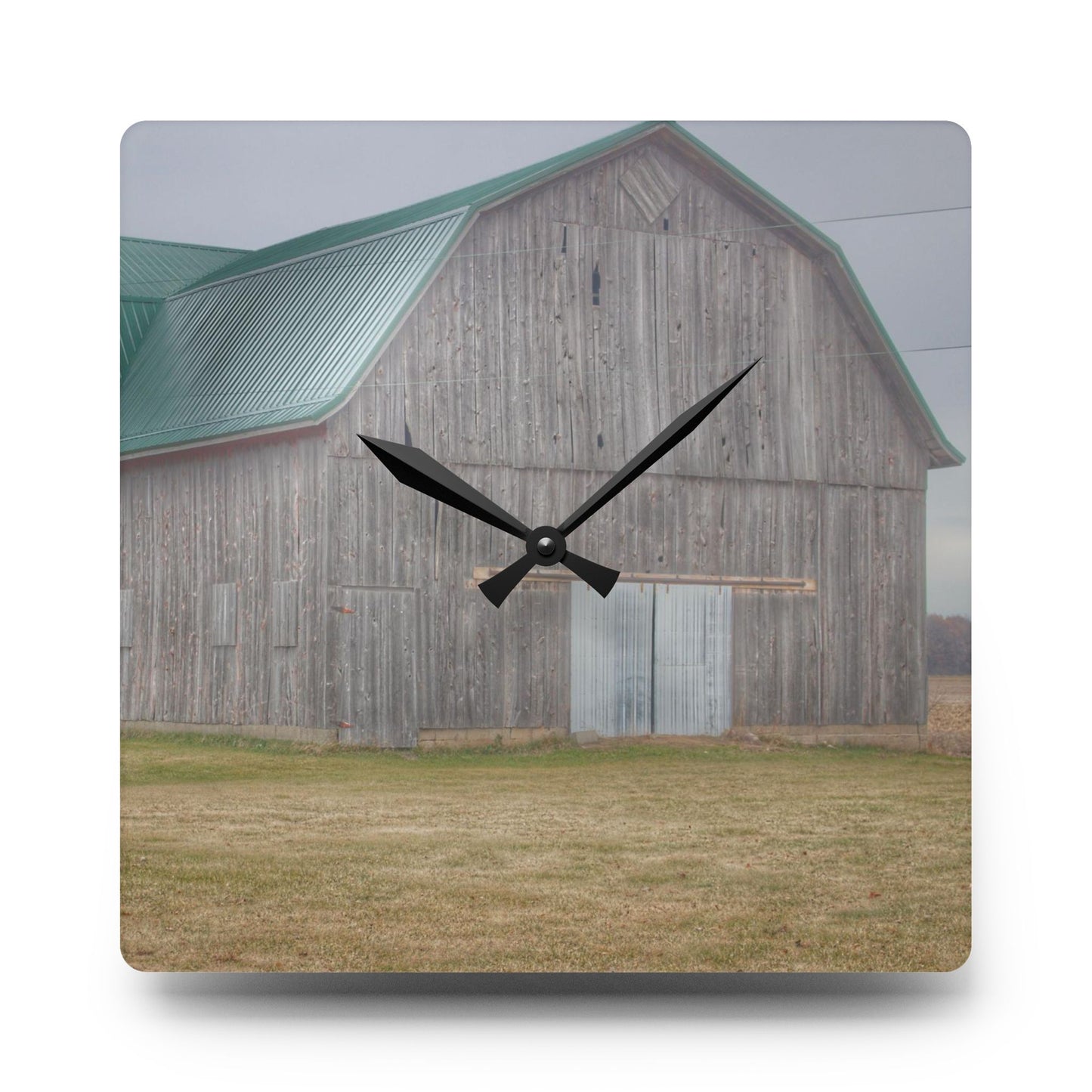 U R There Photography Forest Road Grey Rustic Farmhouse Acrylic Analog Wall Clock