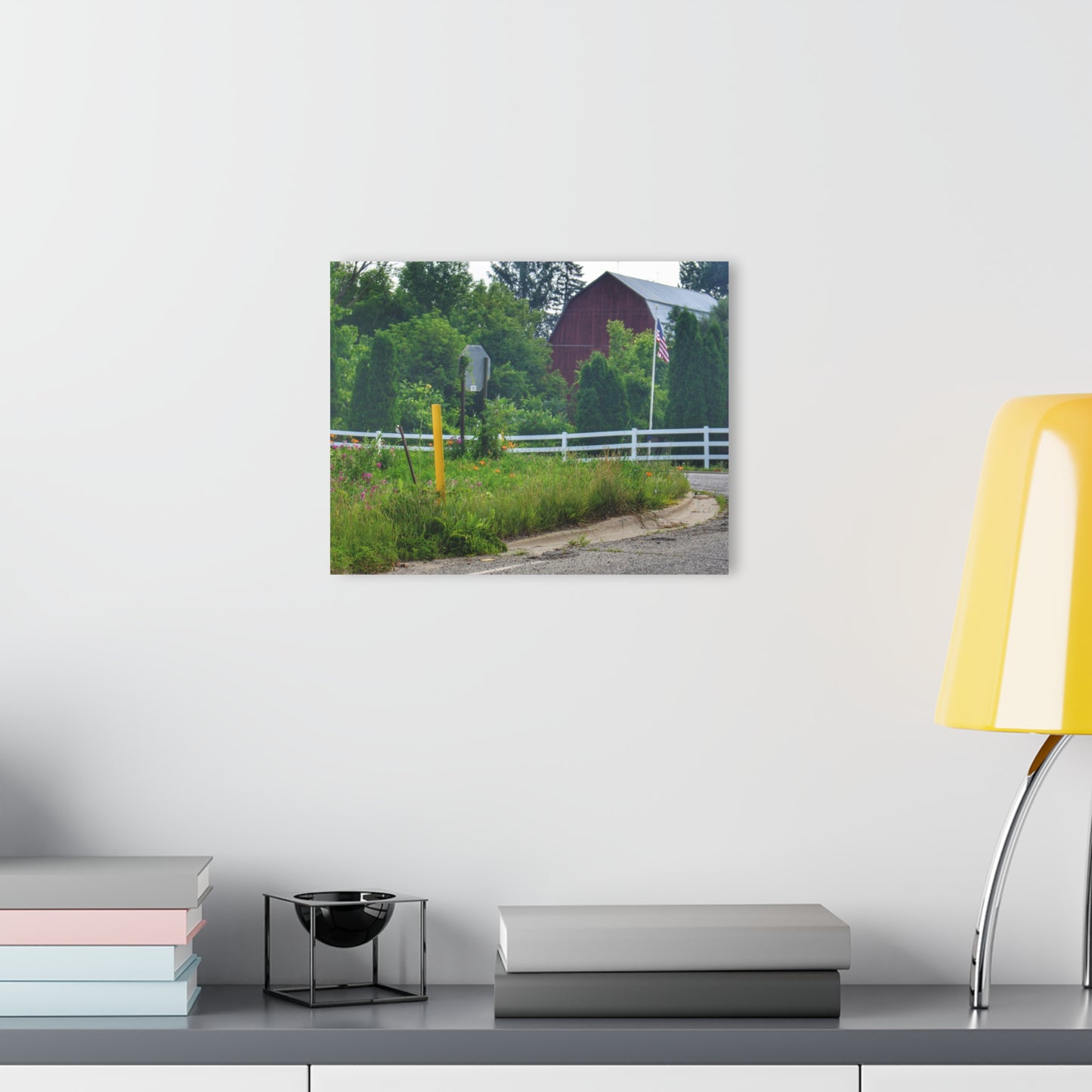 U R There Photography Sutton Road Red and Old Glory Rustic Farmhouse Acrylic Wall Print